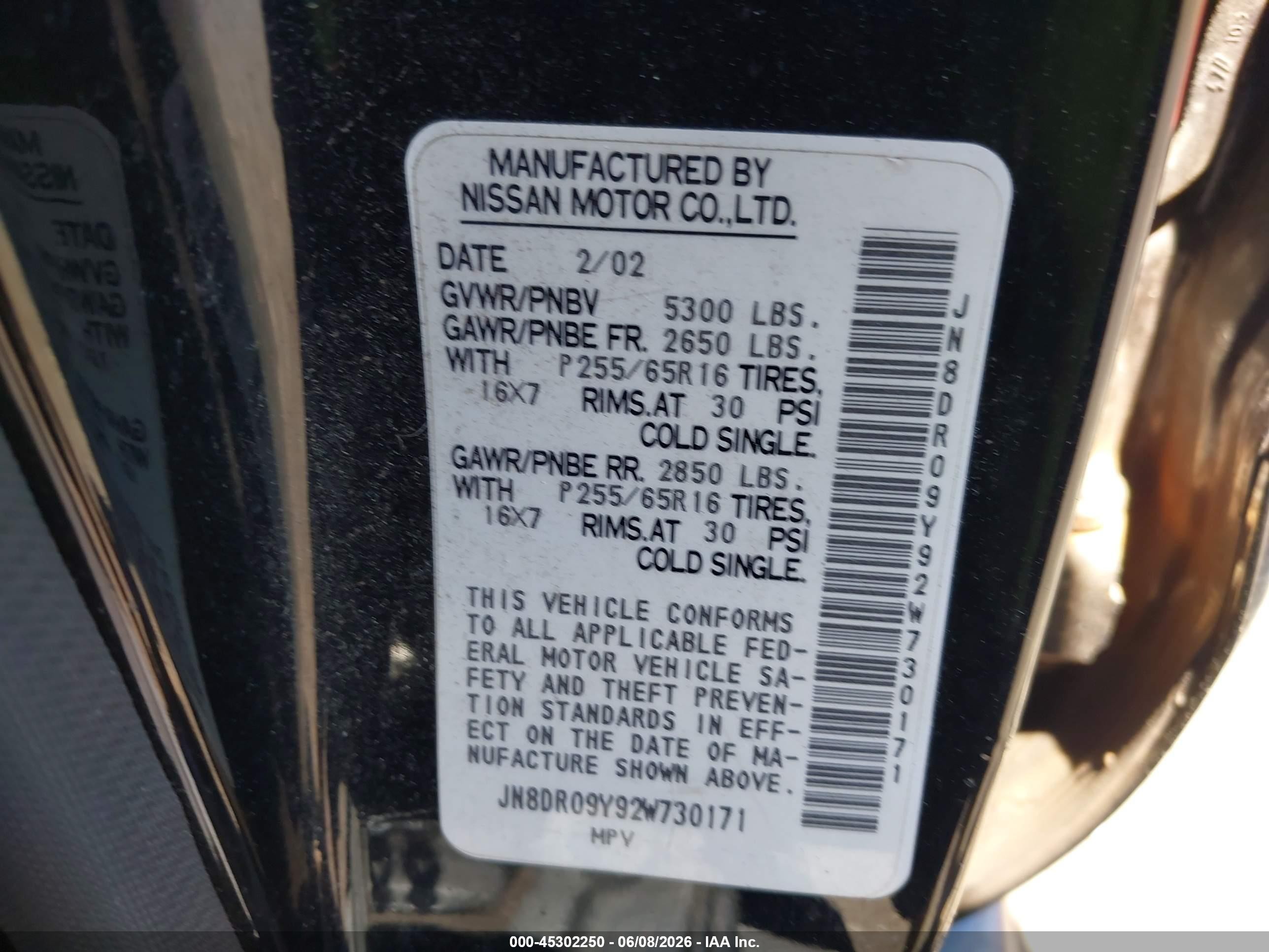 2002 Nissan Pathfinder Se Черный vin: JN8DR09Y92W730171