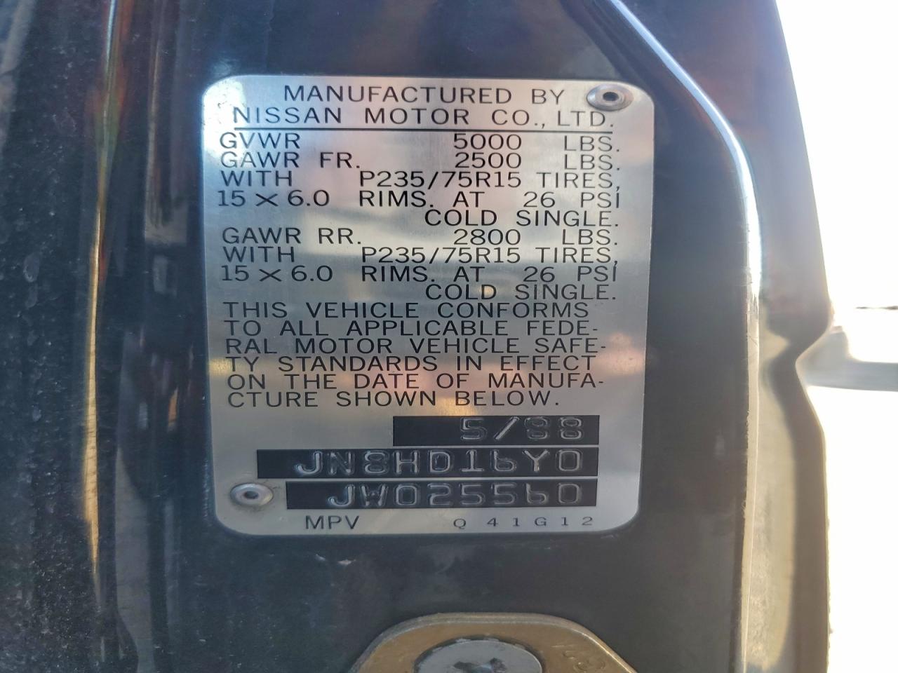 1988 Nissan Pathfinder Black vin: JN8HD16Y0JW025560