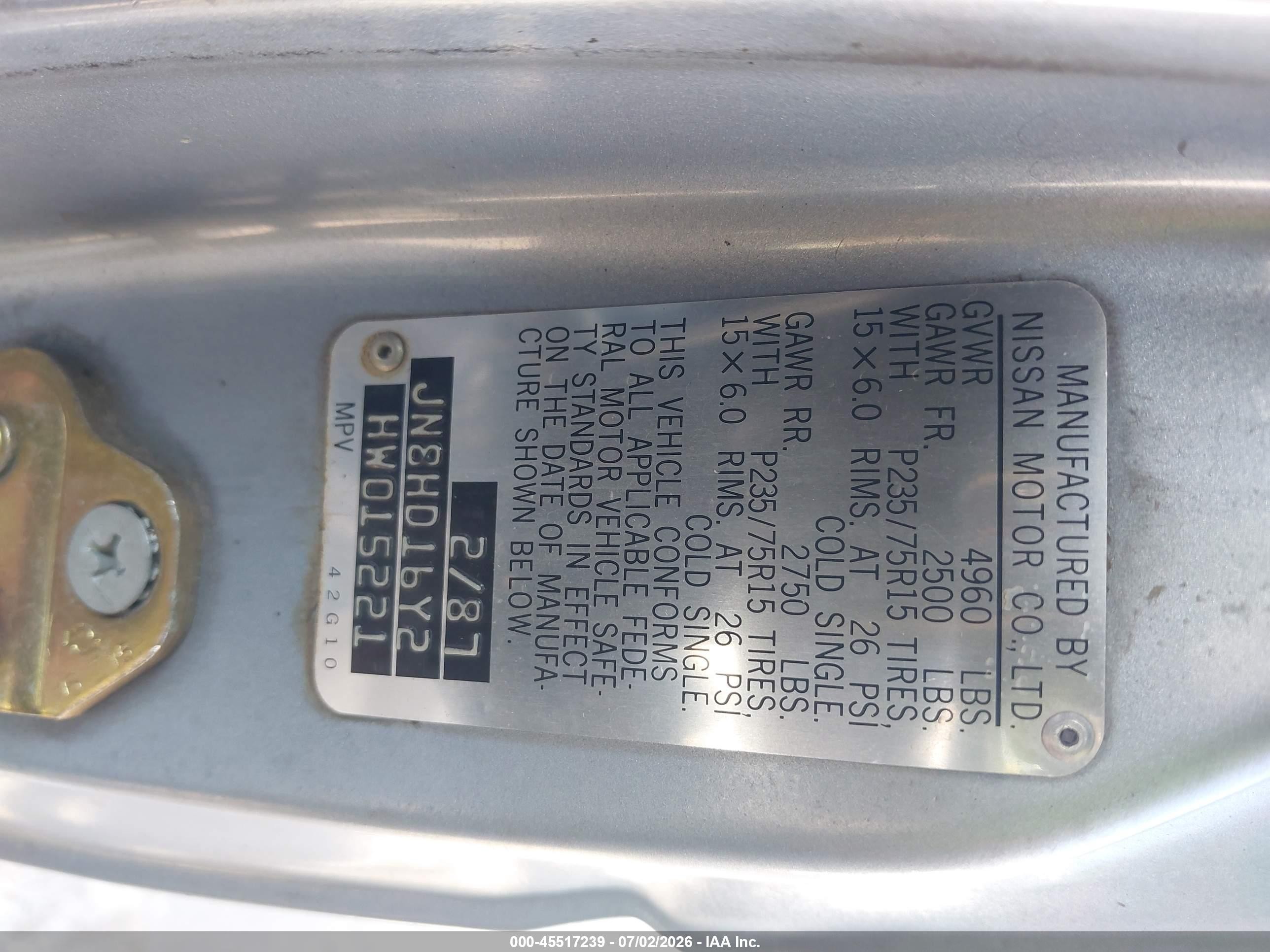 1987 Nissan Pathfinder   Blue vin: JN8HD16Y2HW015221