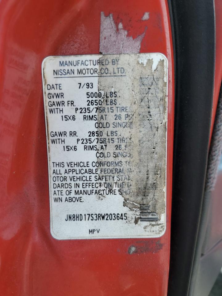 1994 Nissan Pathfinder Xe Red vin: JN8HD17S3RW203645