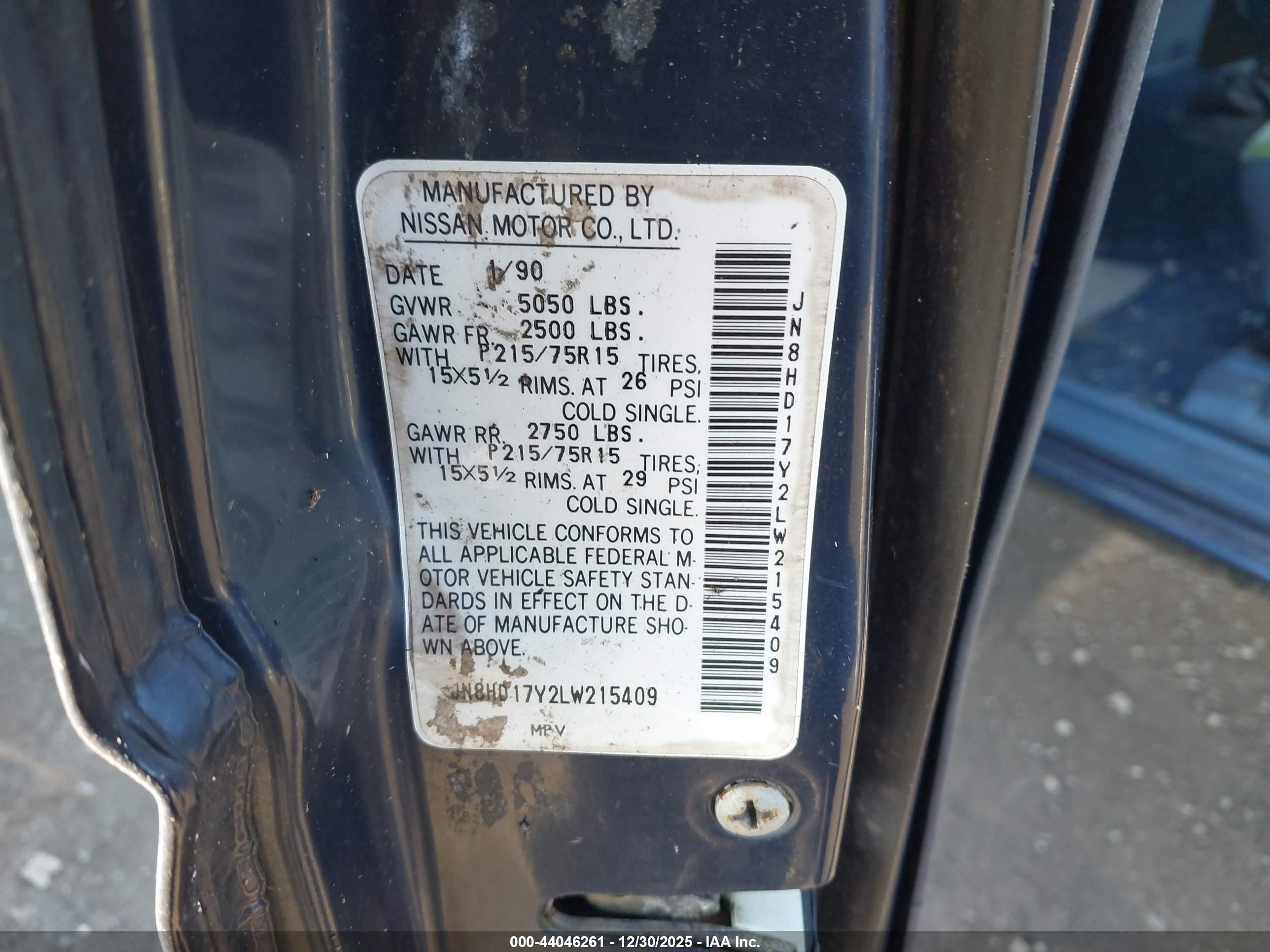 1990 Nissan Pathfinder   Blue vin: JN8HD17Y2LW215409