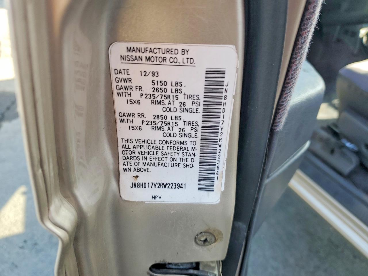 1994 Niss Pathfinder Gold vin: JN8HD17Y2RW223941