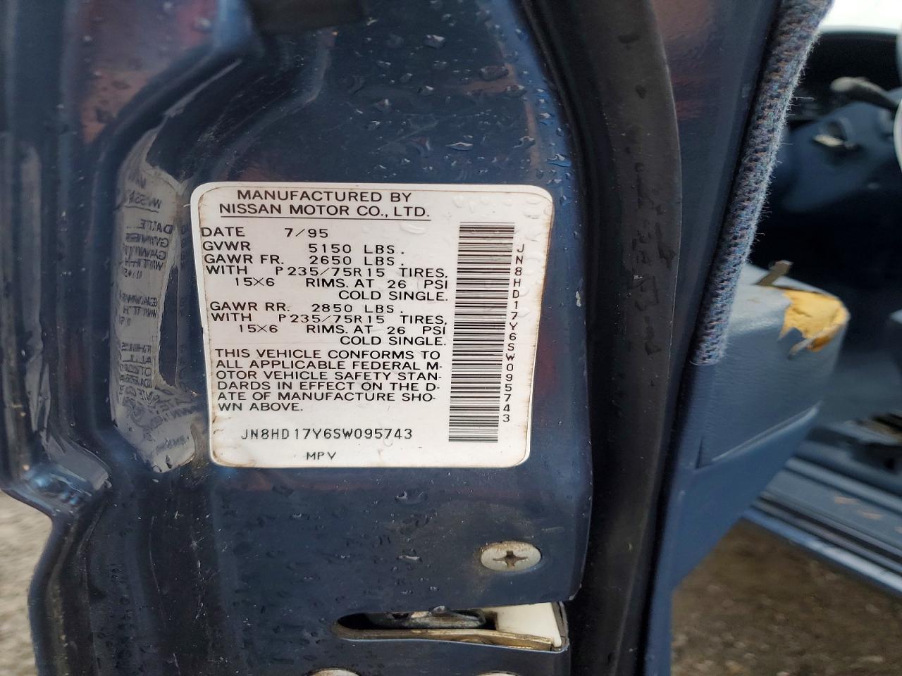 1995 Nissan Pathfinder Le Blue vin: JN8HD17Y6SW095743