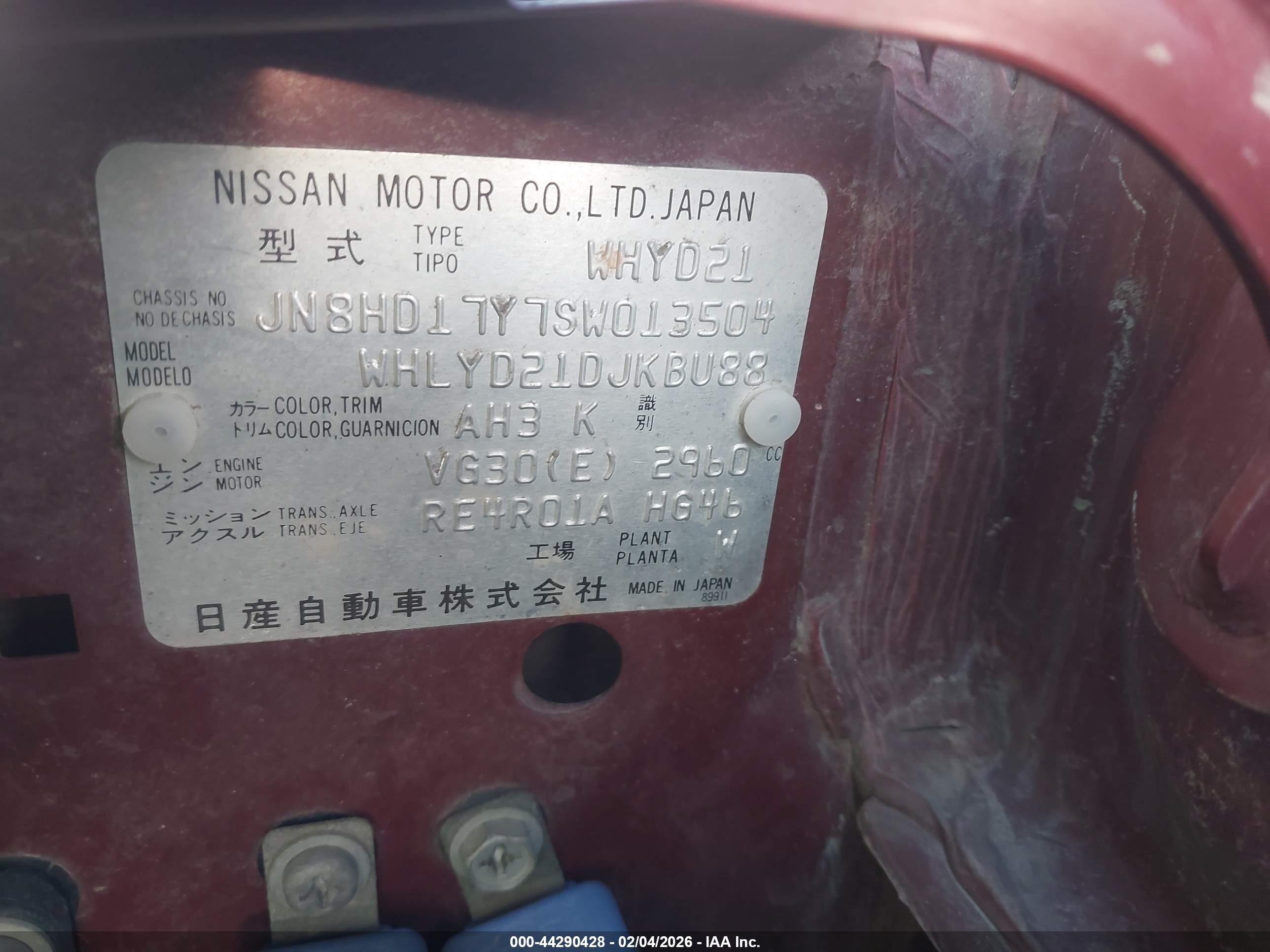 1995 Nissan Pathfinder Le/se/xe Red vin: JN8HD17Y7SW013504