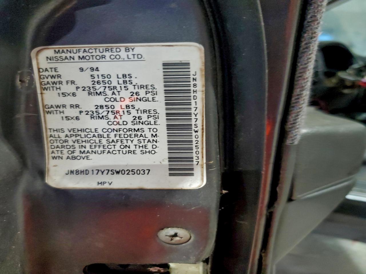 1995 Nissan Pathfinder Le Charcoal vin: JN8HD17Y7SW025037
