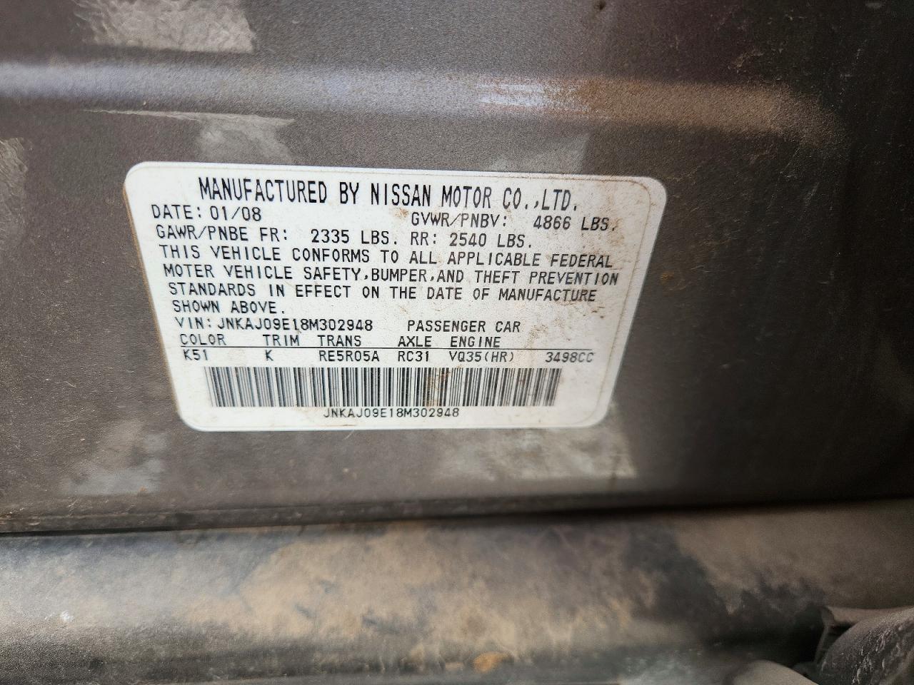 2008 Infiniti Ex35 Base Серебряный vin: JNKAJ09E18M302948
