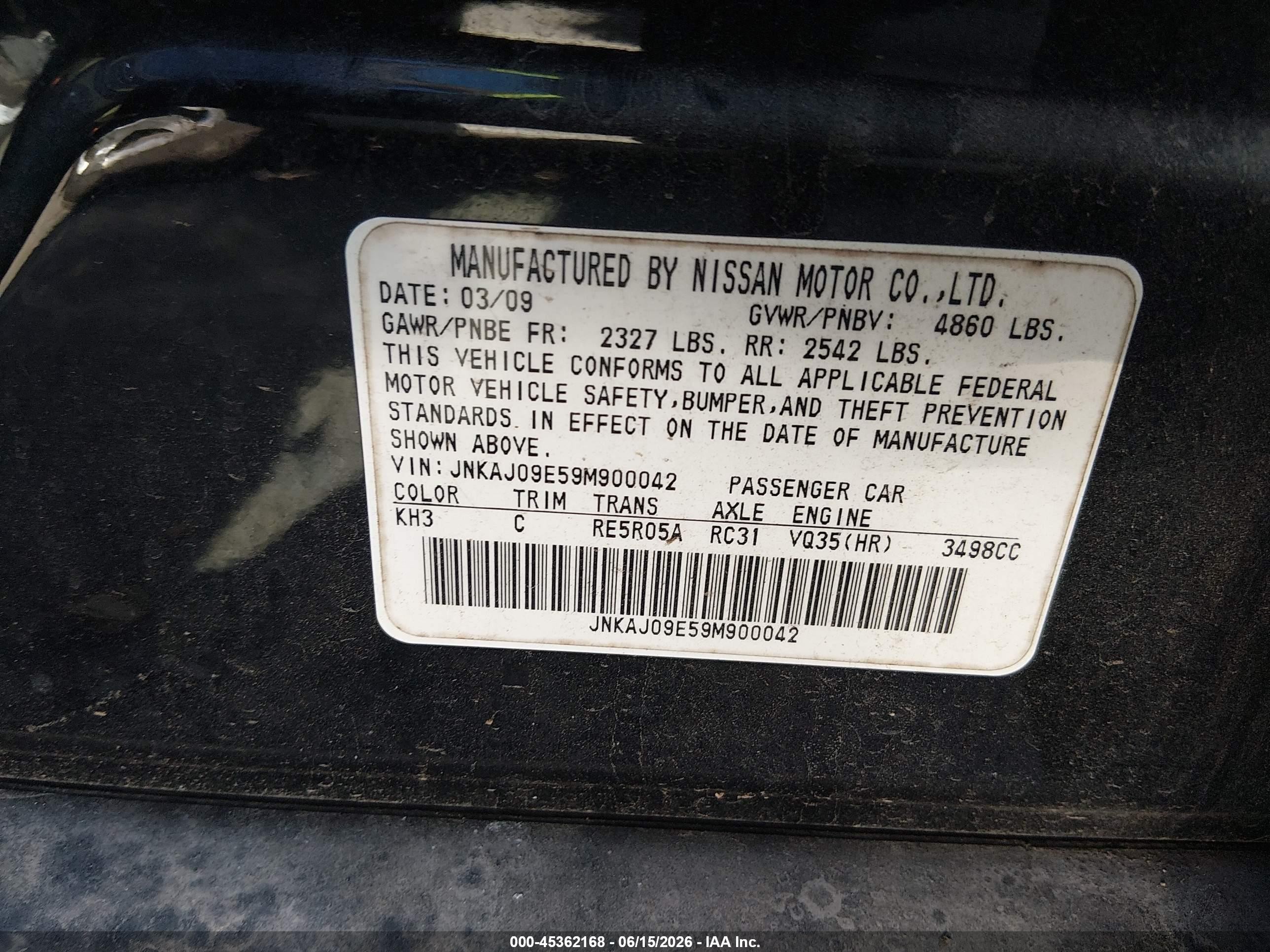 2009 Infiniti Ex35 Journey Black vin: JNKAJ09E59M900042