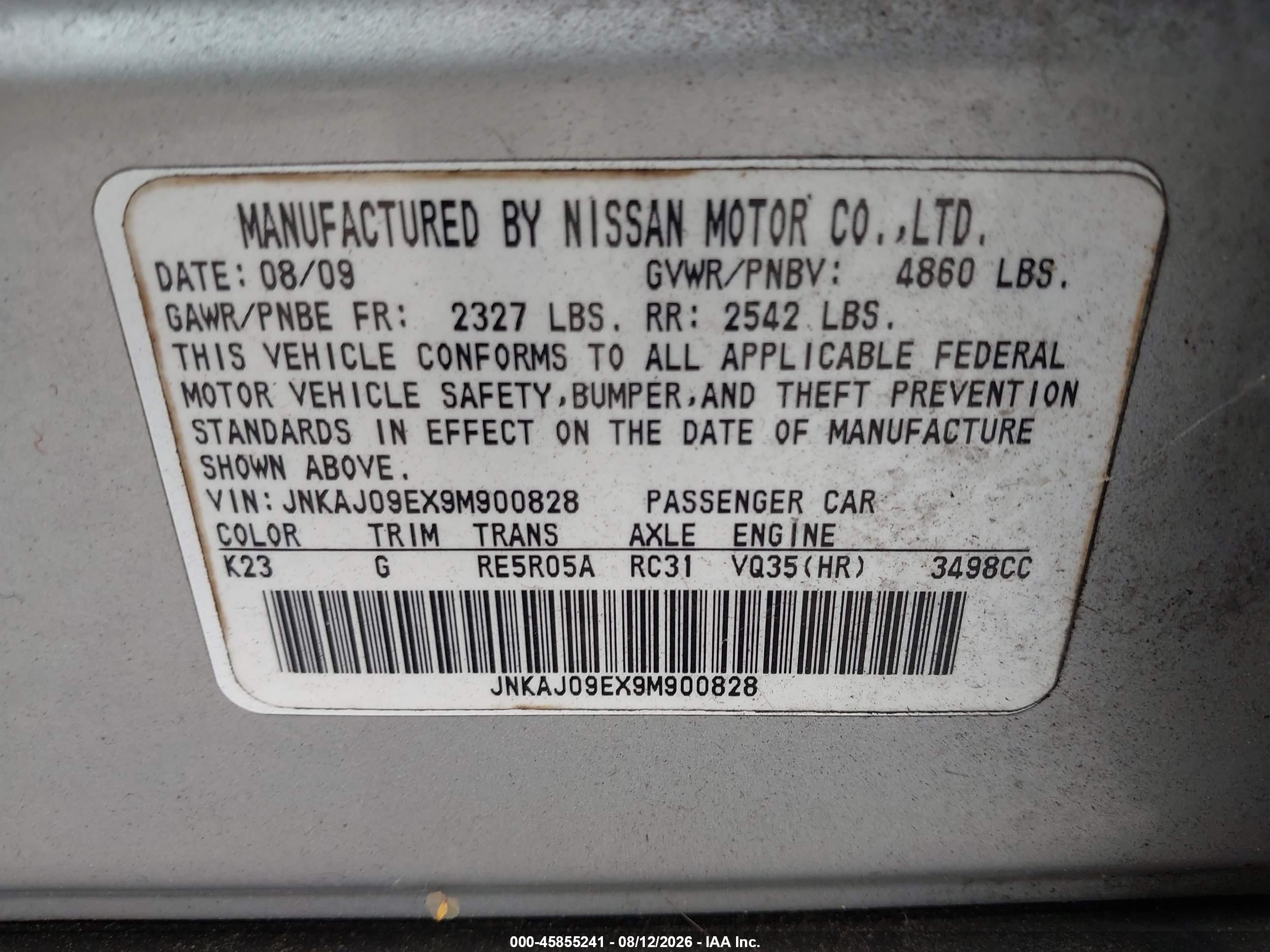 2009 Infiniti Ex35 Journey Silver vin: JNKAJ09EX9M900828