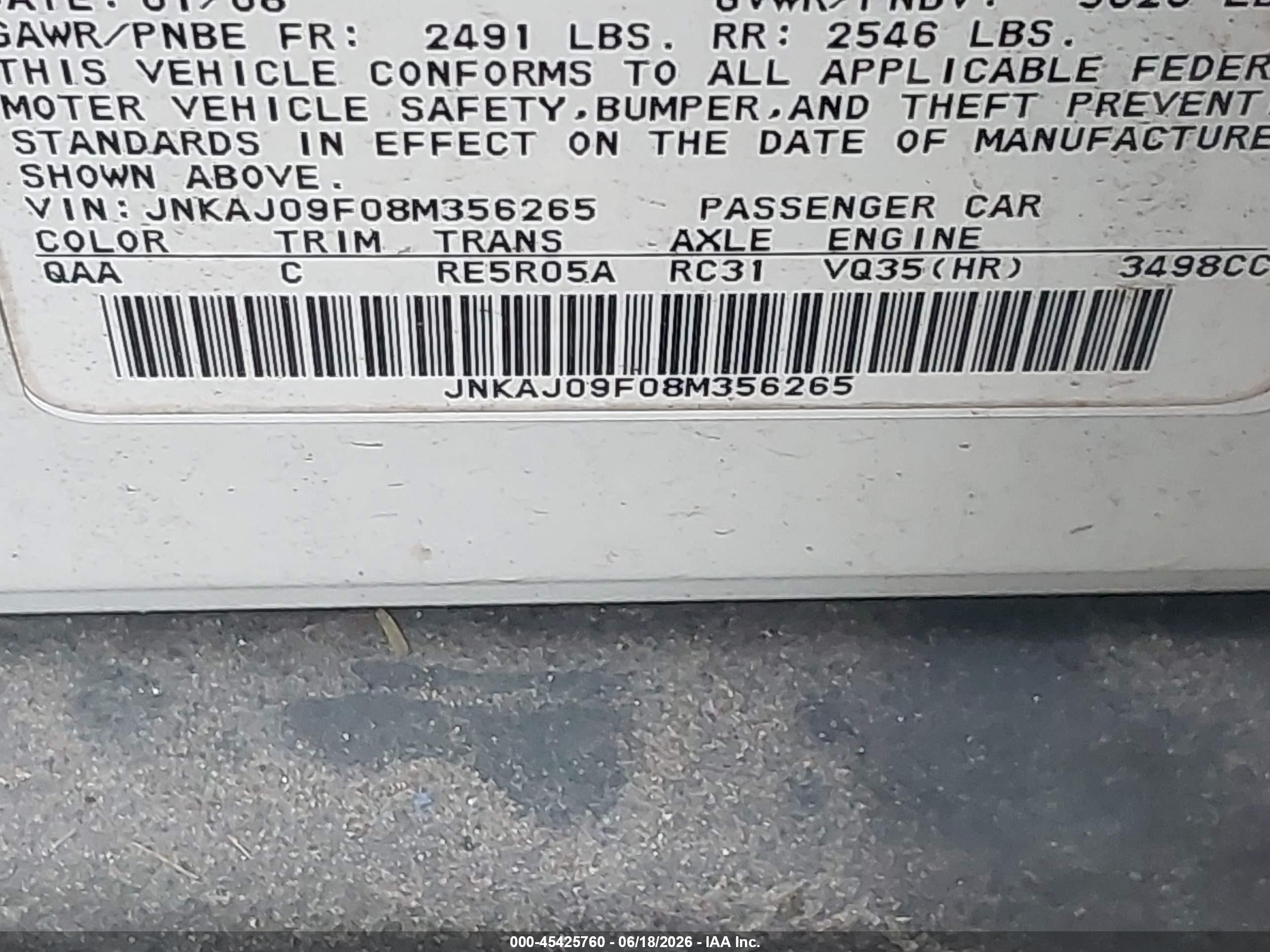 2008 Infiniti Ex35 Journey White vin: JNKAJ09F08M356265