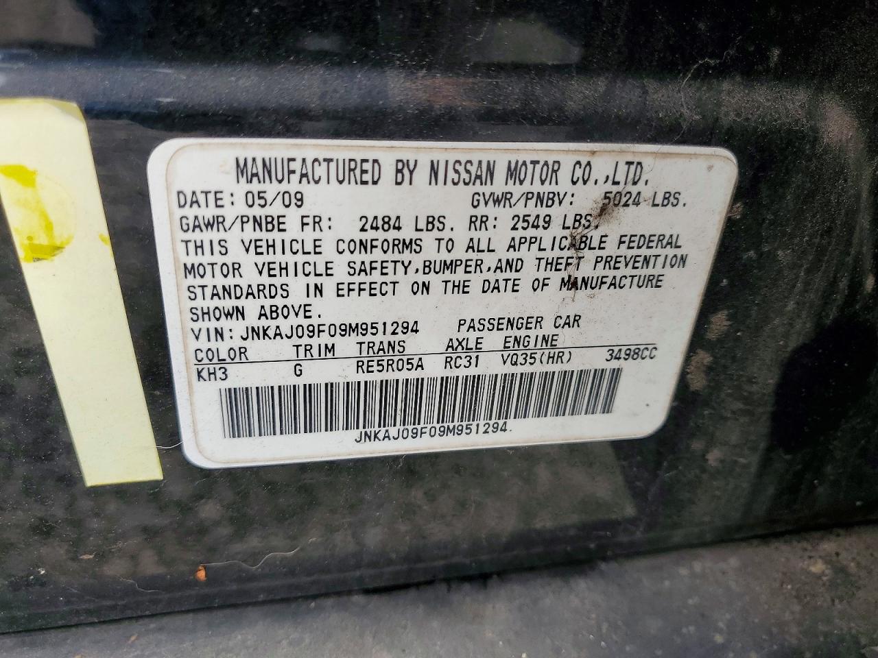 2009 Infiniti Ex35 Base Black vin: JNKAJ09F09M951294