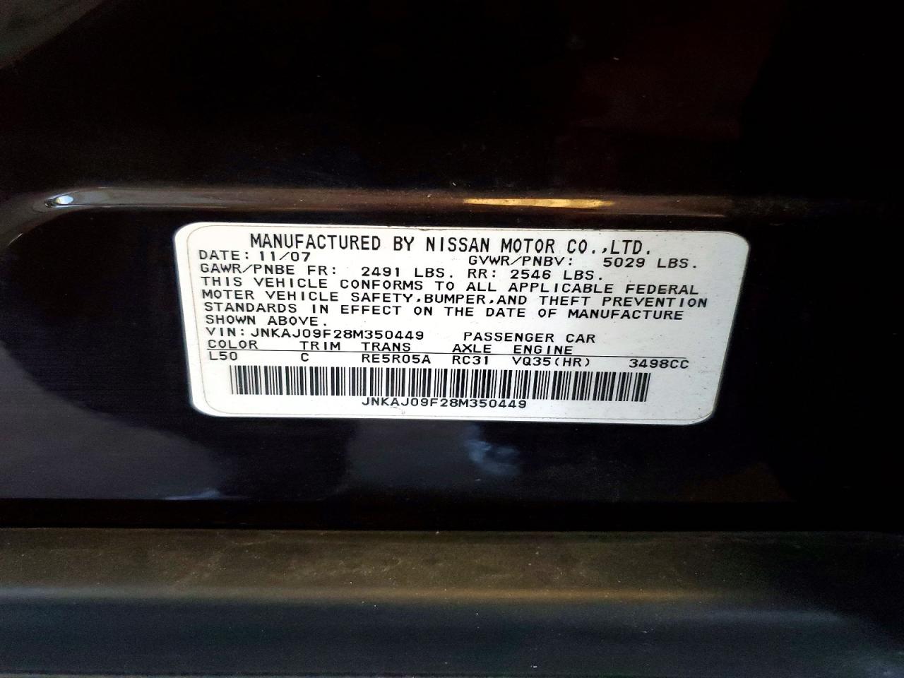 2008 Infiniti Ex35 Base/journey Purple vin: JNKAJ09F28M350449