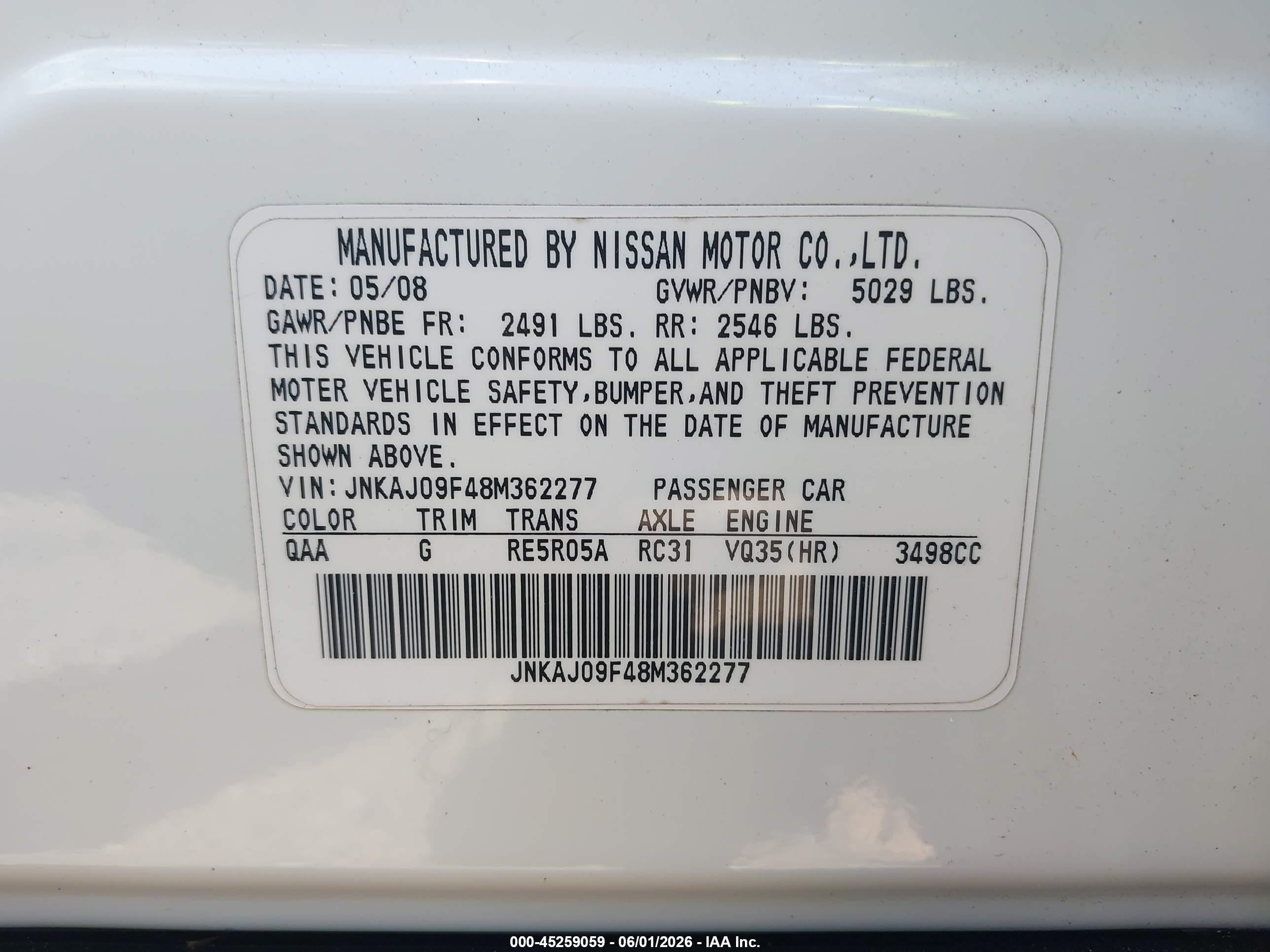 2008 Infiniti Ex35 Journey Белый vin: JNKAJ09F48M362277