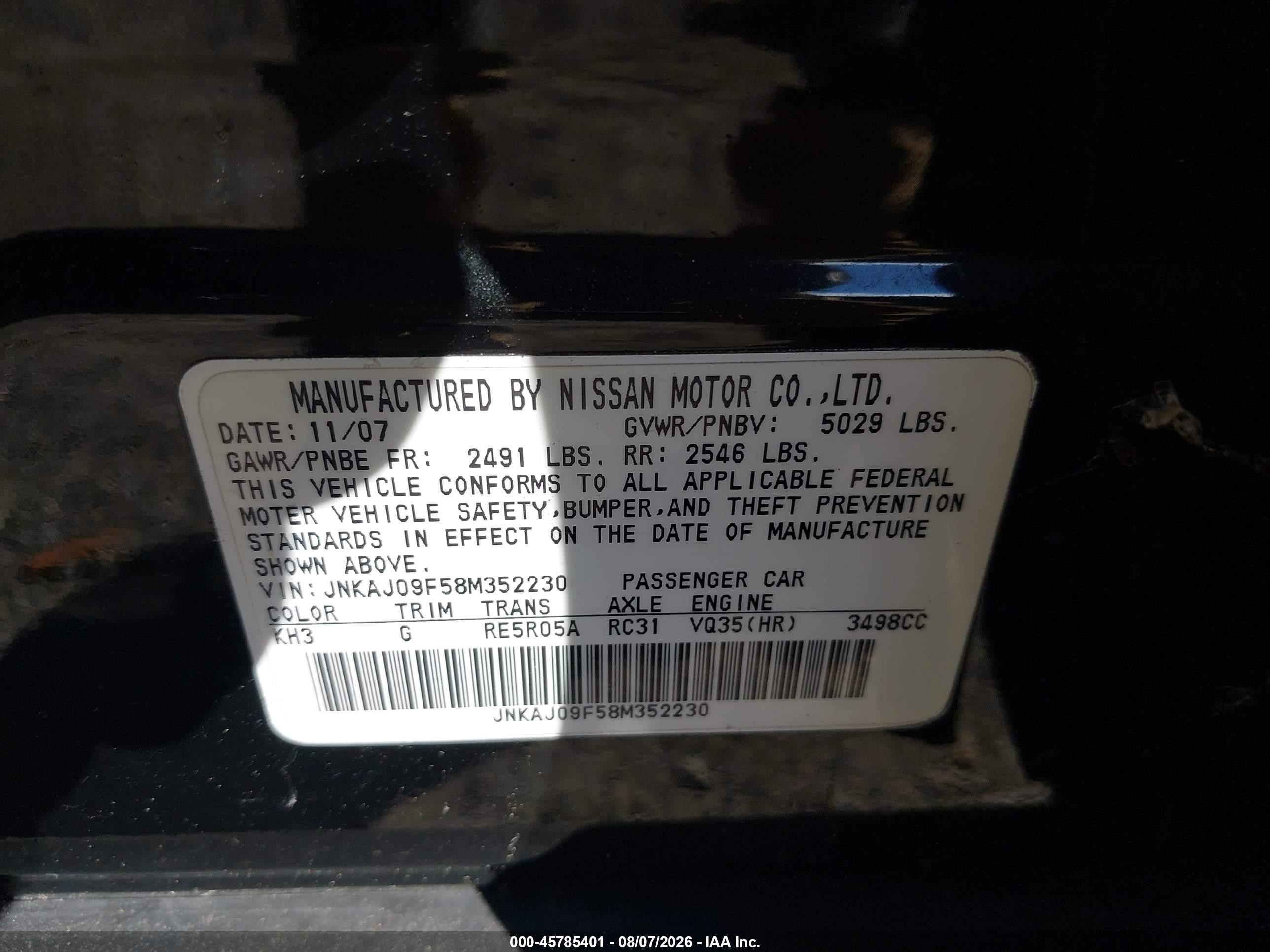 2008 Infiniti Ex35 Journey Black vin: JNKAJ09F58M352230