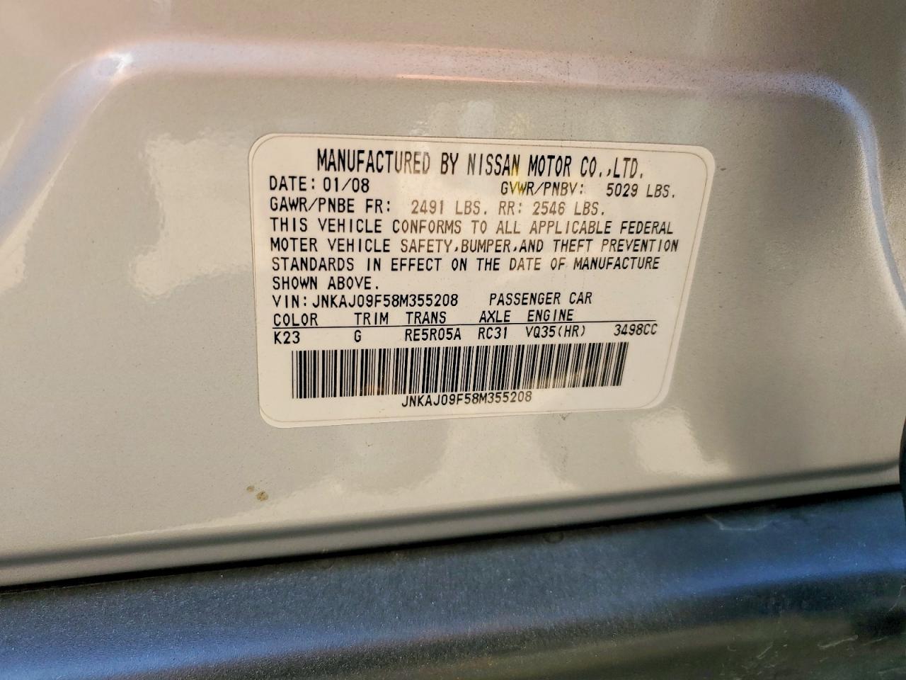 2008 Infiniti Ex35 Base Silver vin: JNKAJ09F58M355208