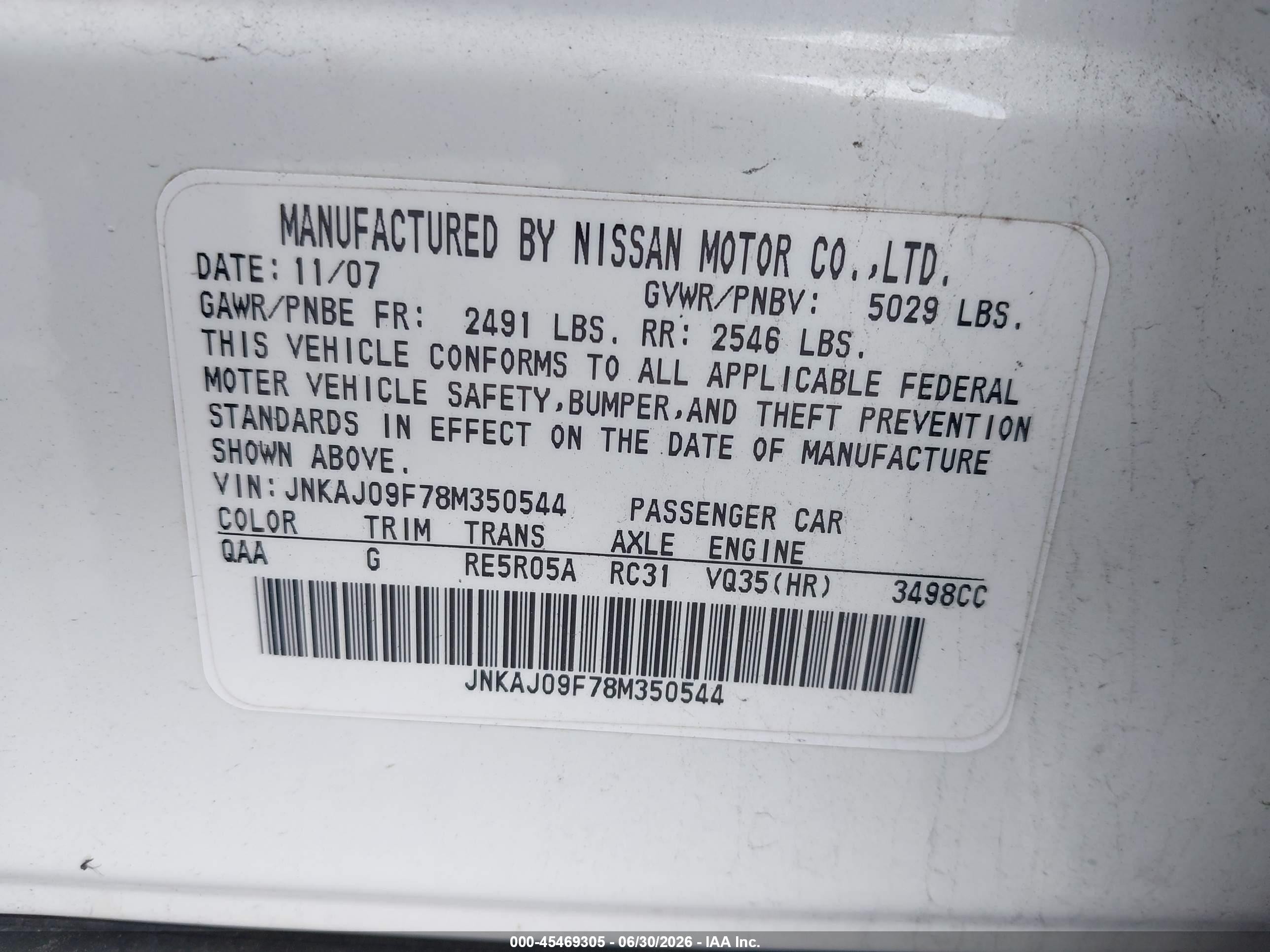 2008 Infiniti Ex35 Journey White vin: JNKAJ09F78M350544