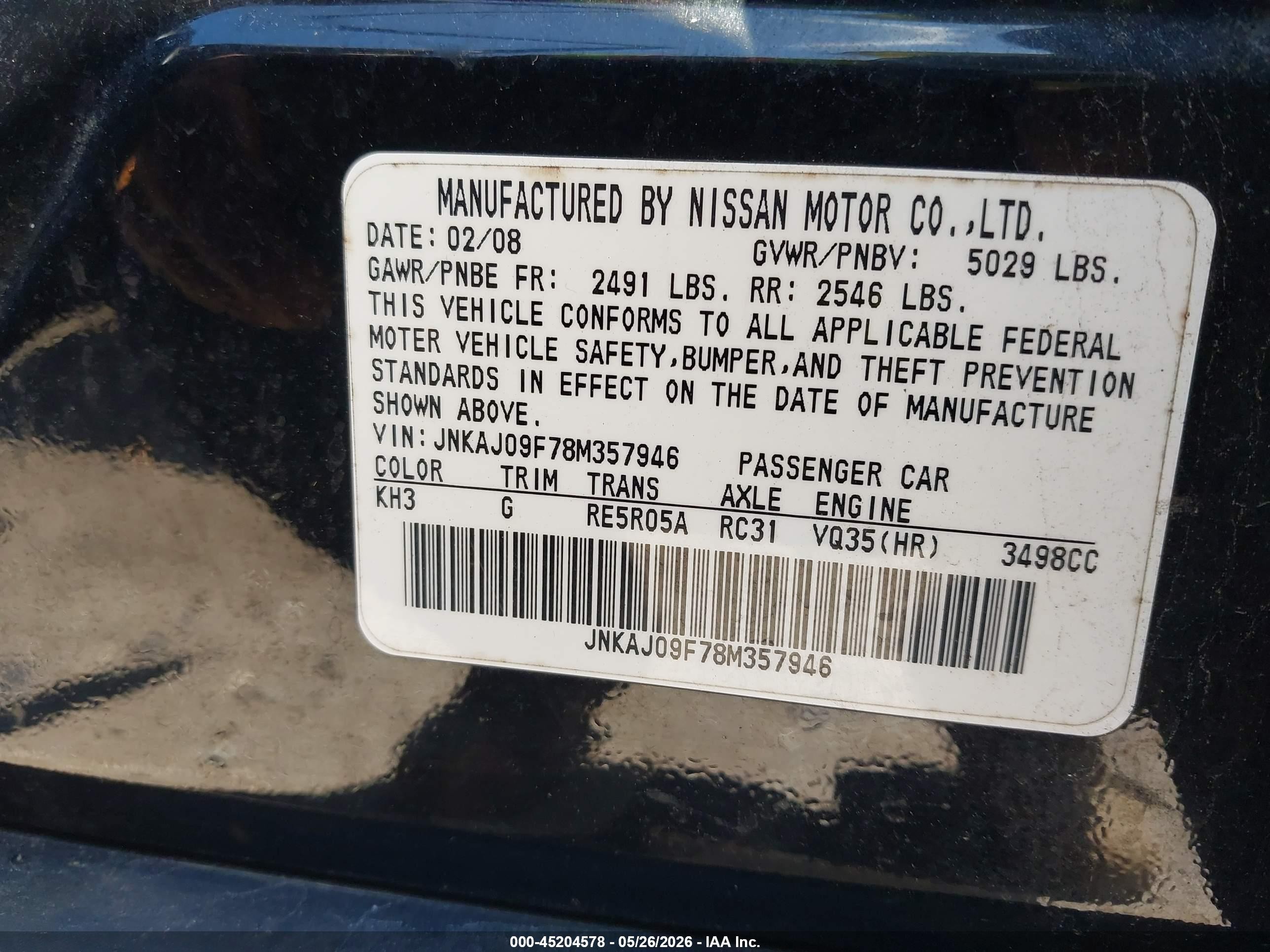 2008 Infiniti Ex35 Journey Черный vin: JNKAJ09F78M357946