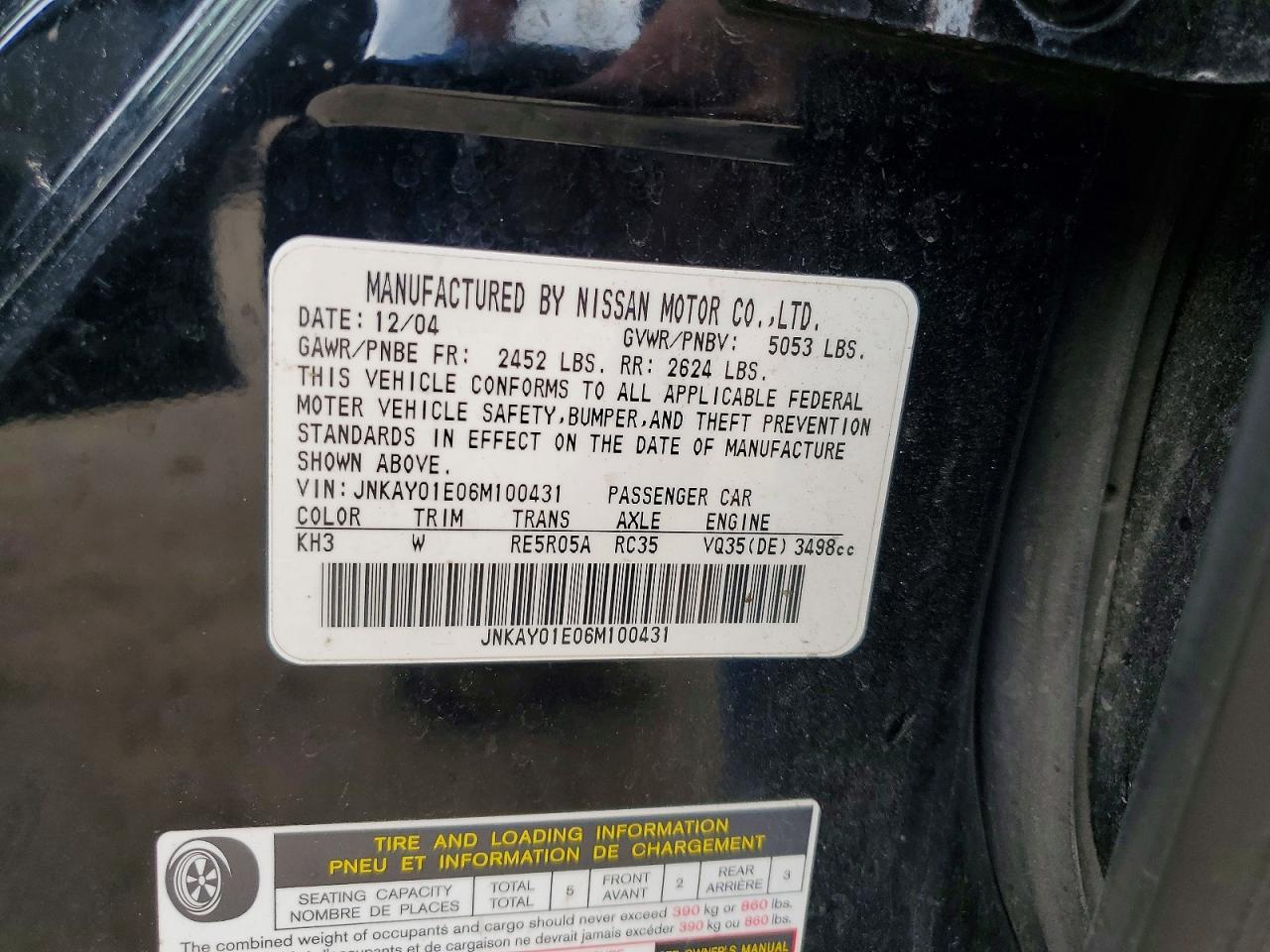 2006 Infiniti M35 Base Black vin: JNKAY01E06M100431