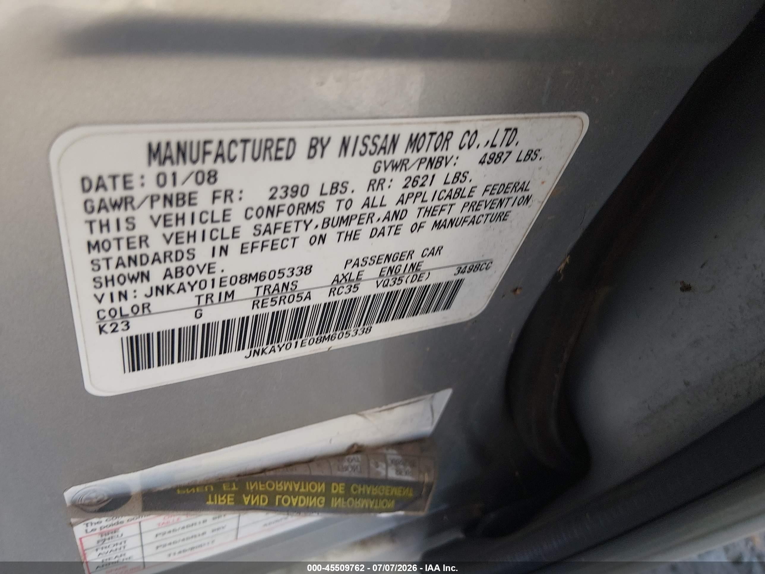 2008 Infiniti M35   Silver vin: JNKAY01E08M605338