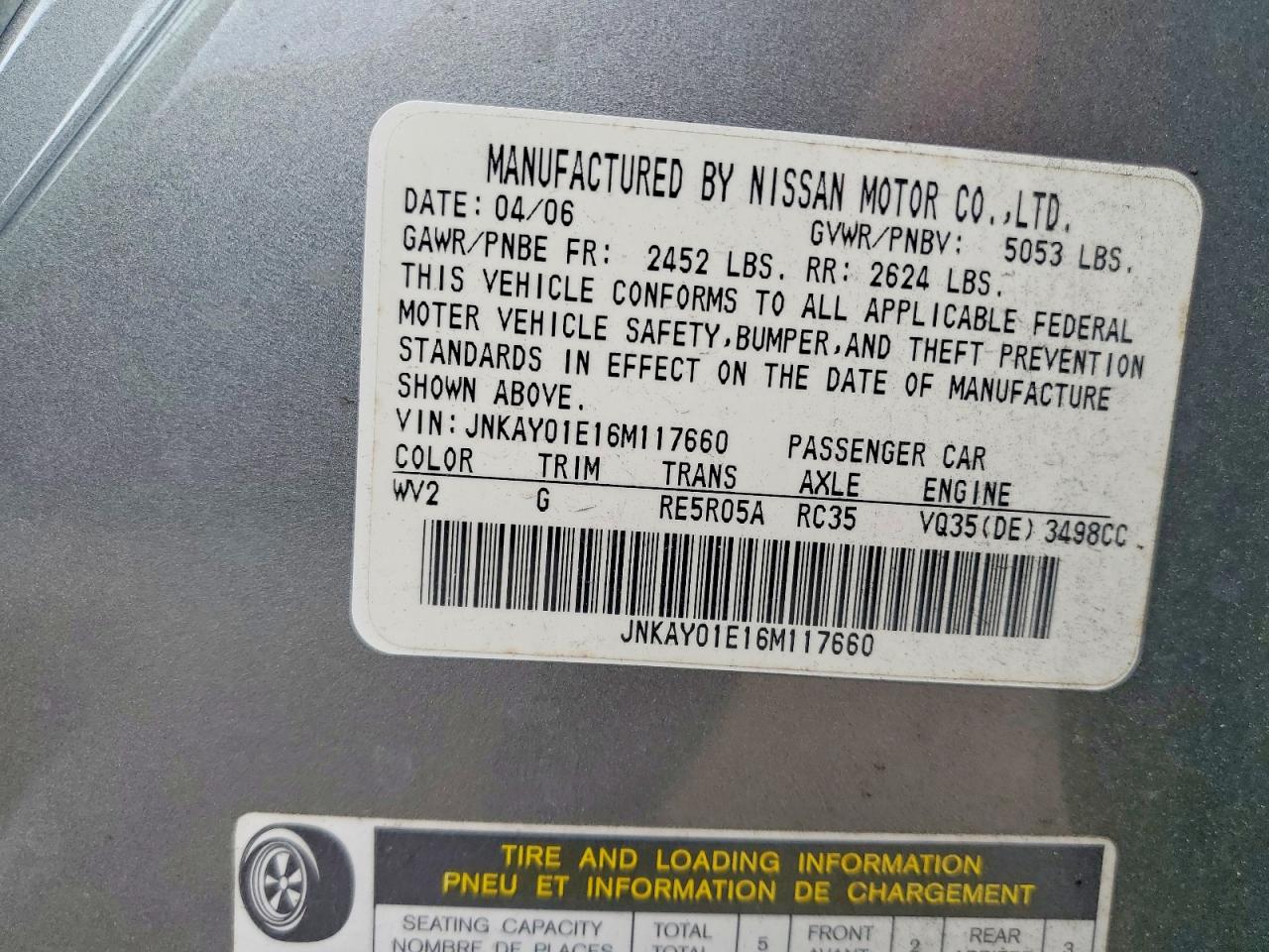 2006 Infiniti M35 Base Gray vin: JNKAY01E16M117660