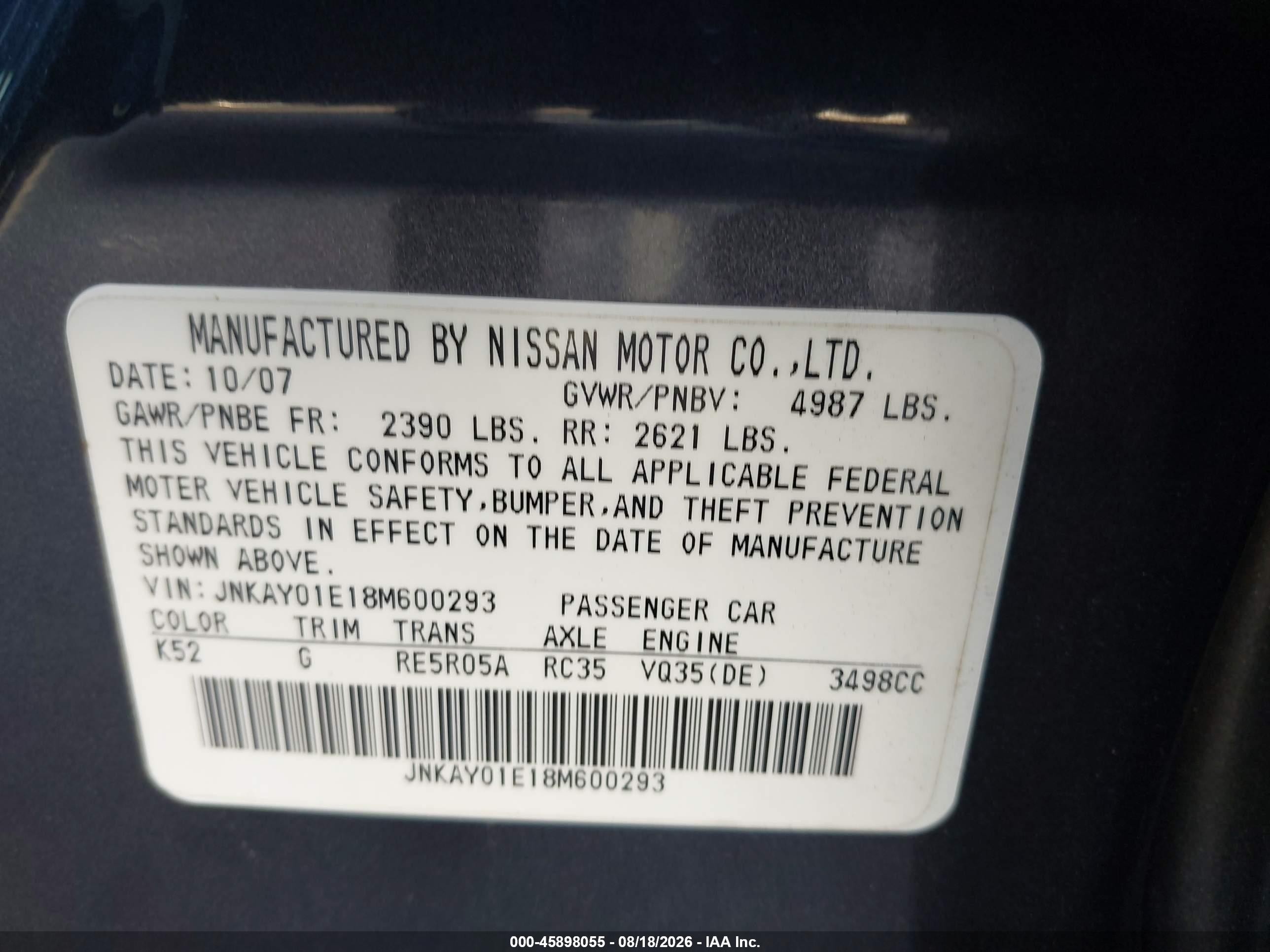 2008 Infiniti M35   Gray vin: JNKAY01E18M600293