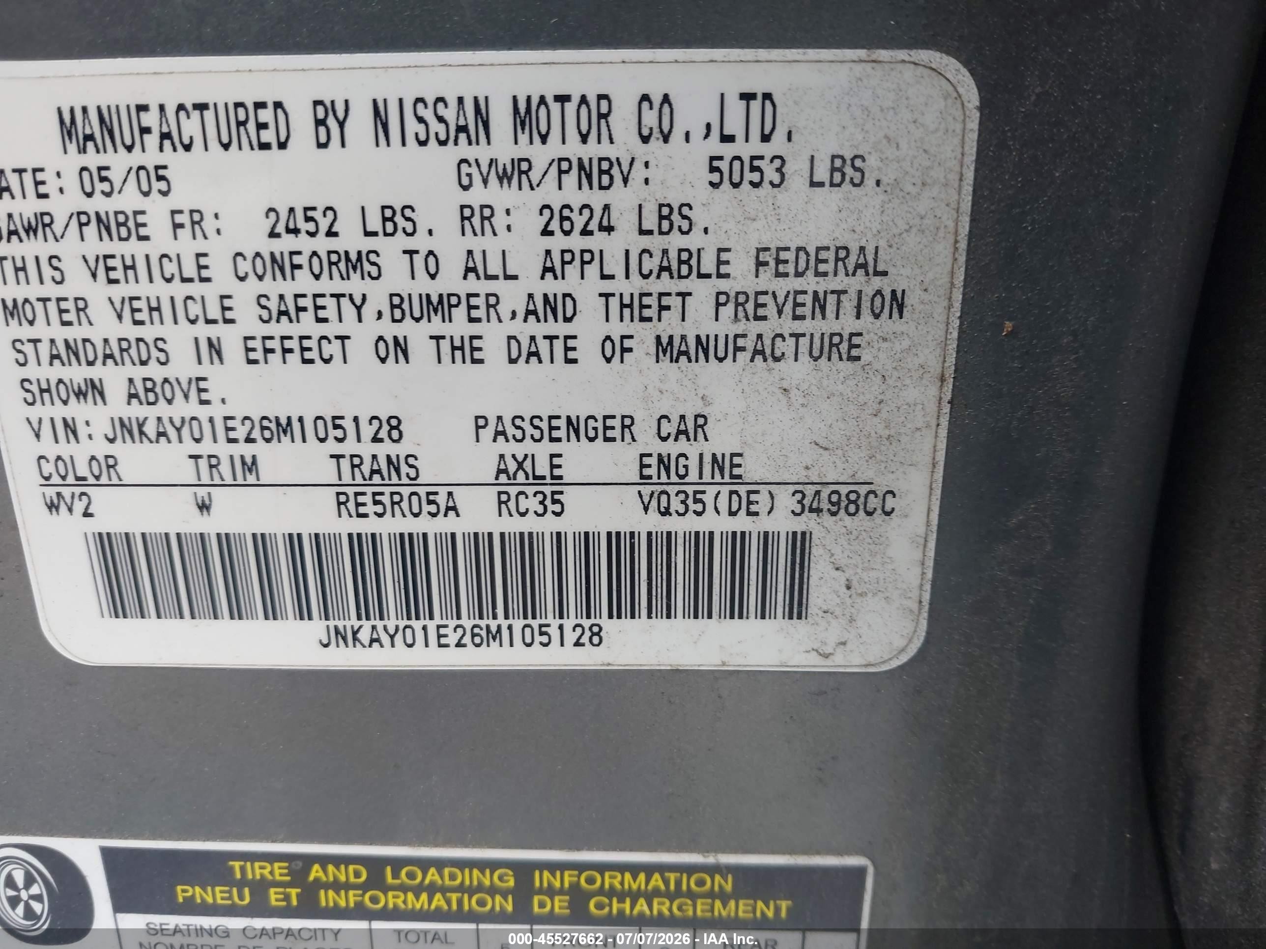 2006 Infiniti M35 Sport Gray vin: JNKAY01E26M105128