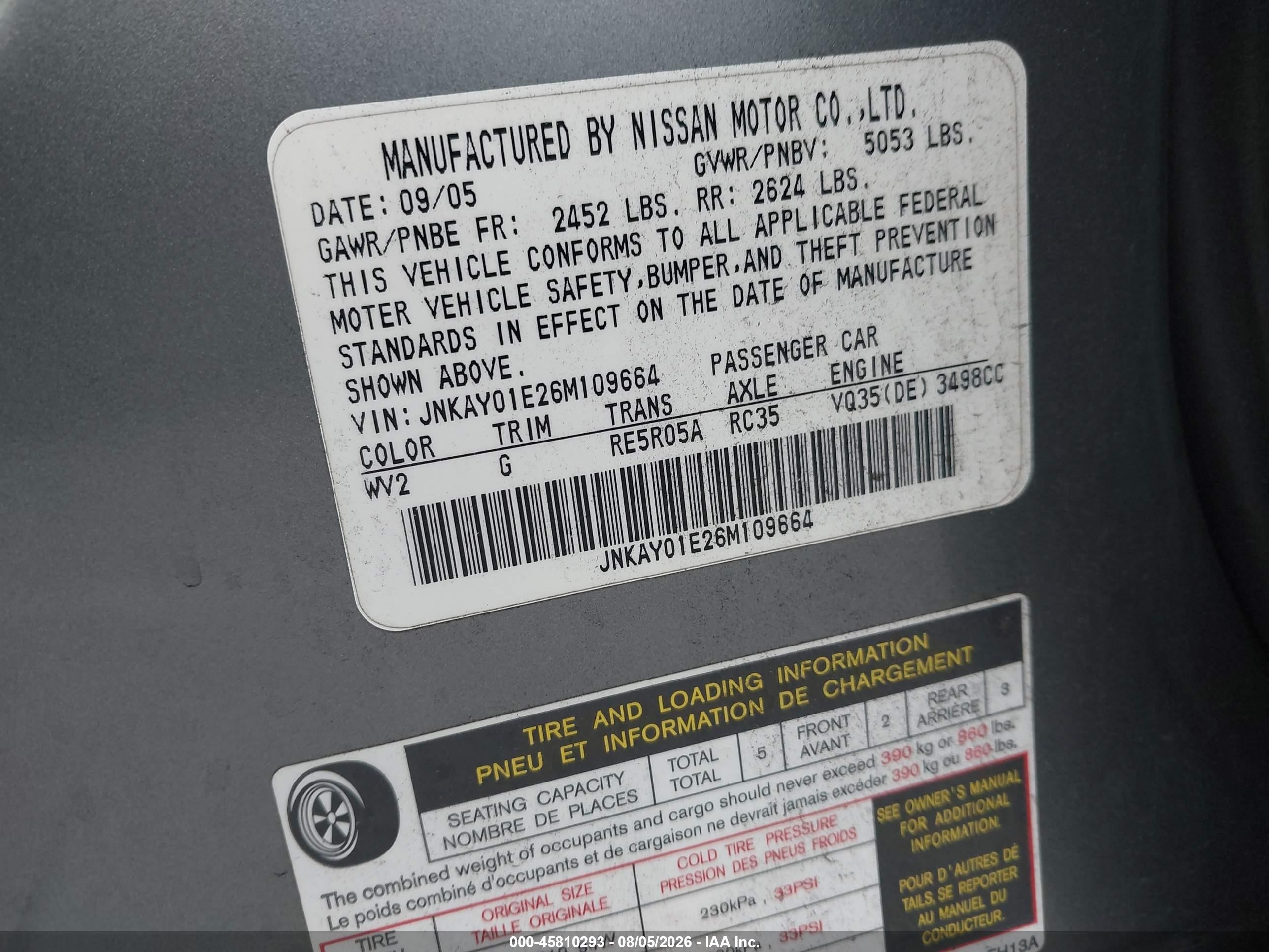 2006 Infiniti M35 Sport Gray vin: JNKAY01E26M109664