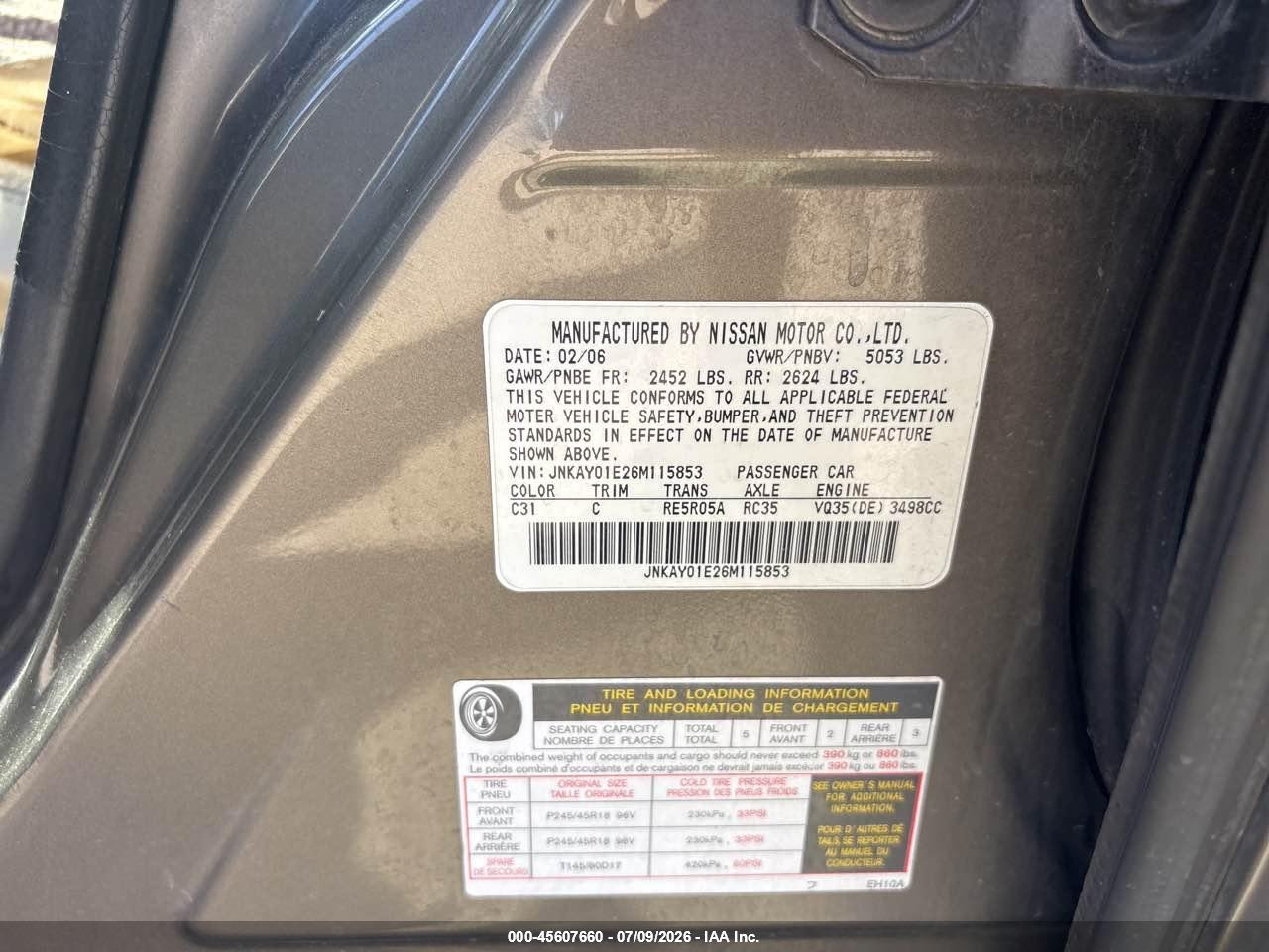 2006 Infiniti M35   vin: JNKAY01E26M115853