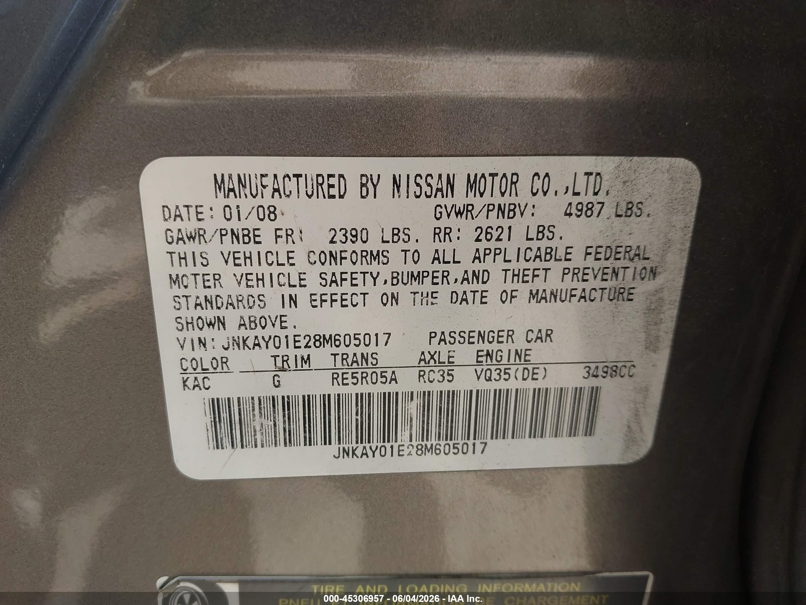 2008 Infiniti M35   Gray vin: JNKAY01E28M605017