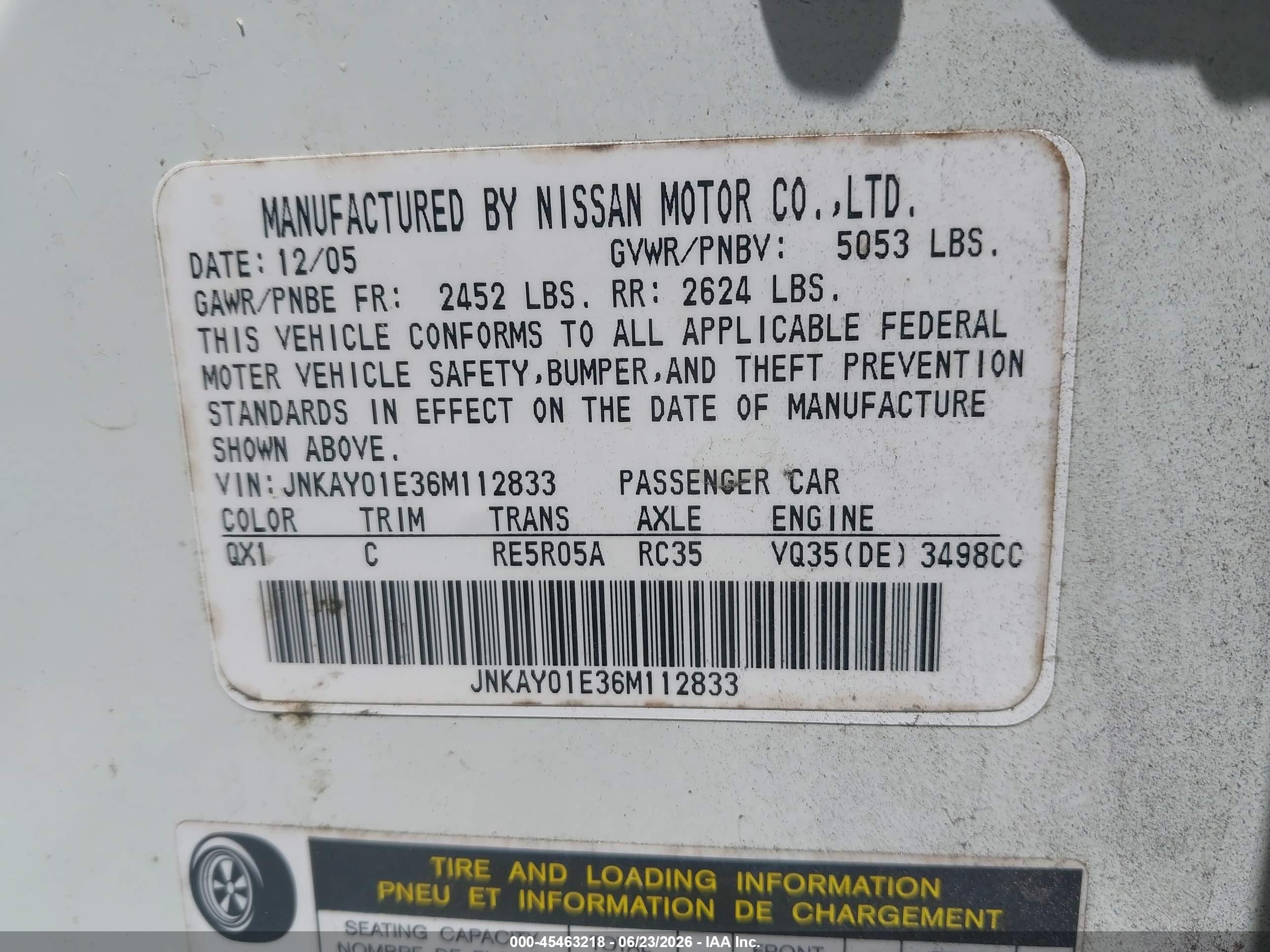 2006 Infiniti M35   White vin: JNKAY01E36M112833