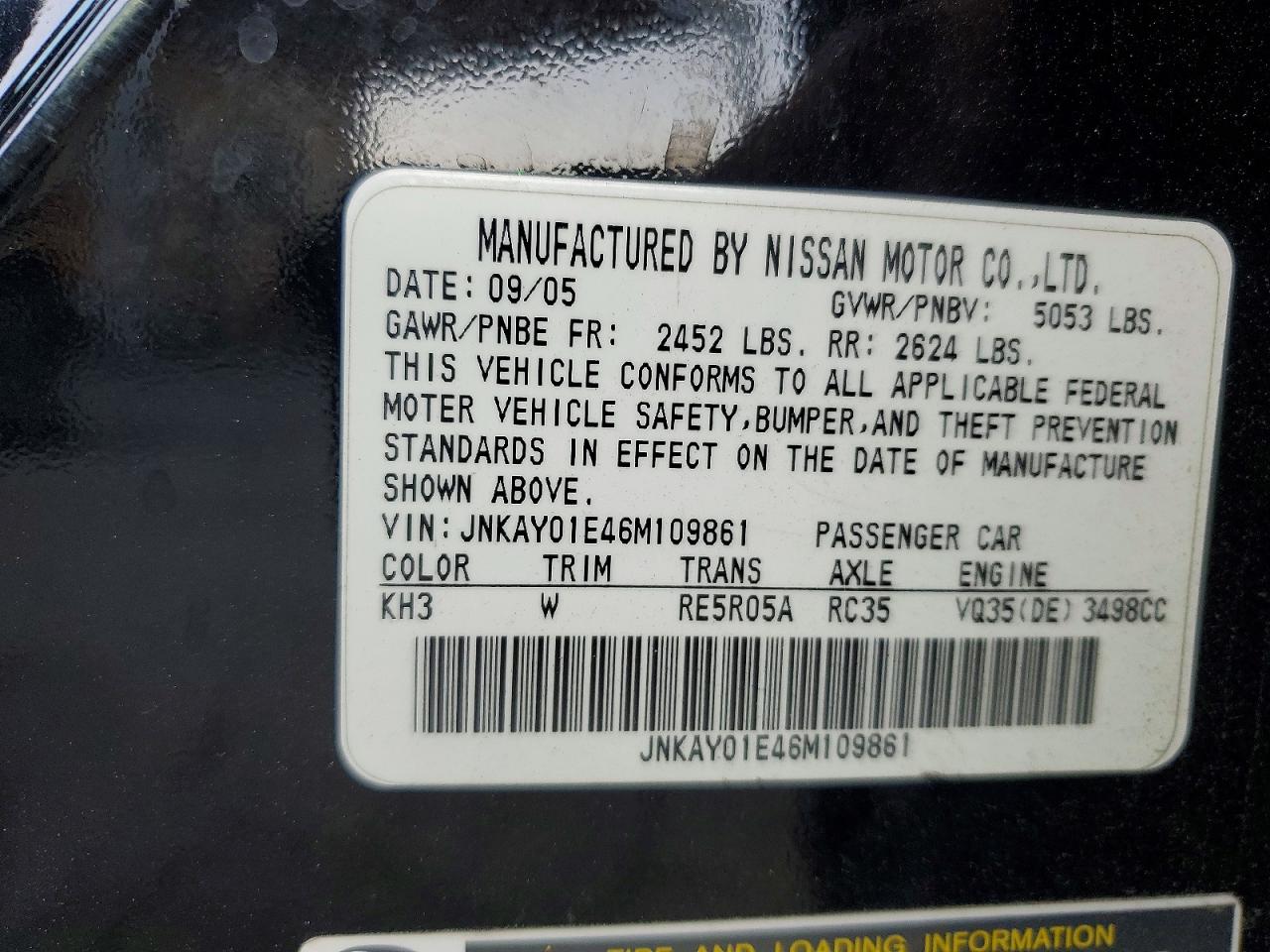2006 Infiniti M35 Base Black vin: JNKAY01E46M109861