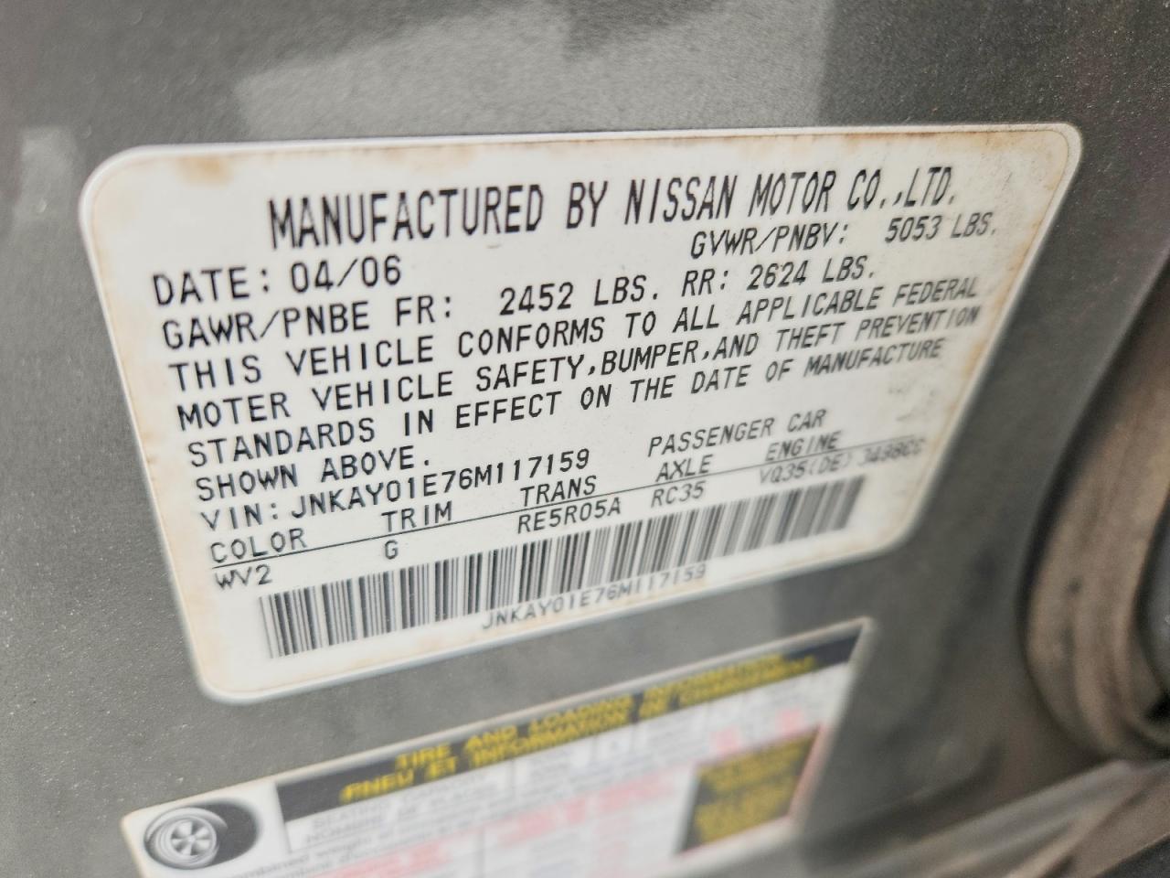 2006 Infiniti M35 Base Gray vin: JNKAY01E76M117159