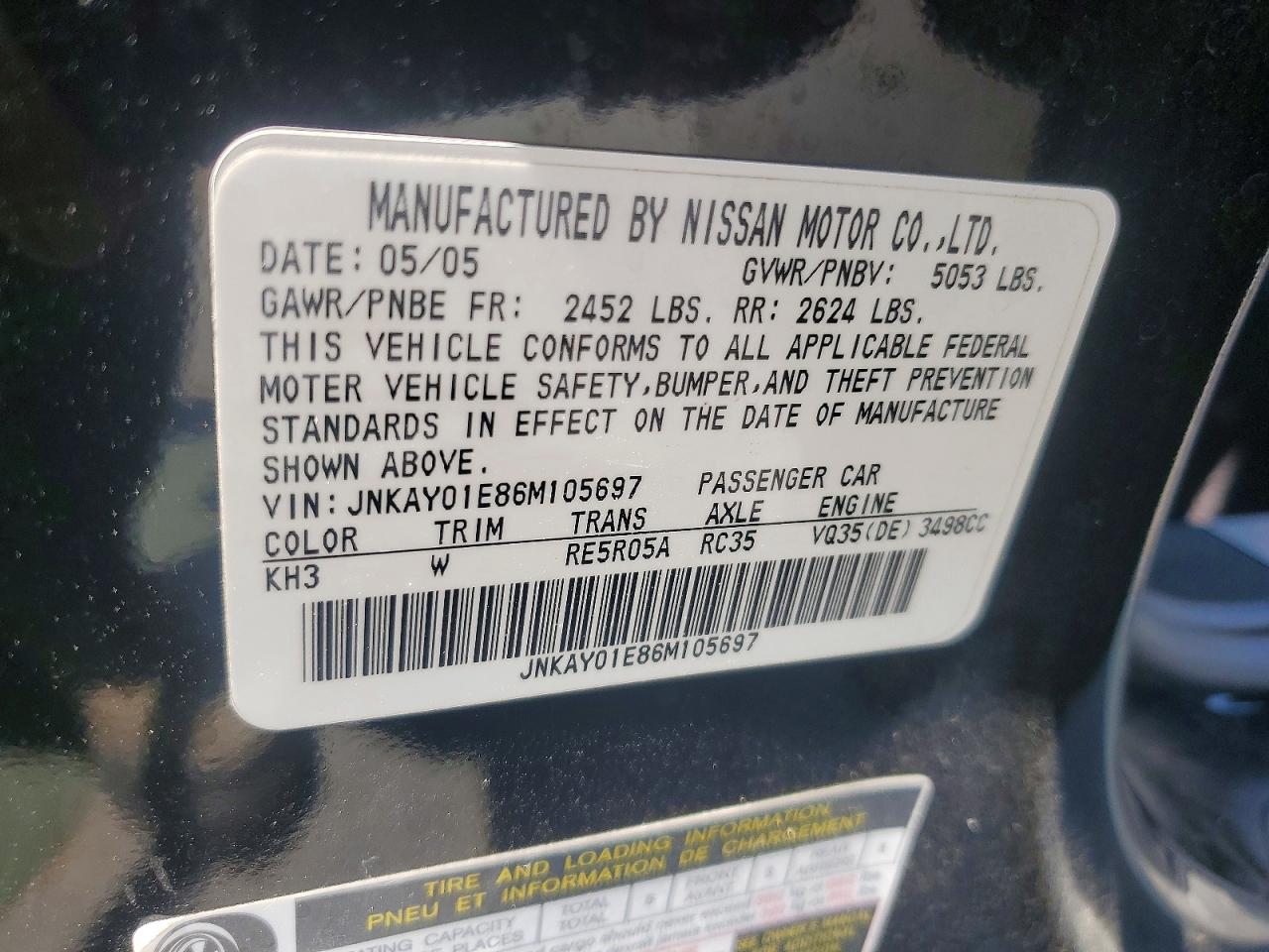 2006 Infiniti M35 Base Black vin: JNKAY01E86M105697