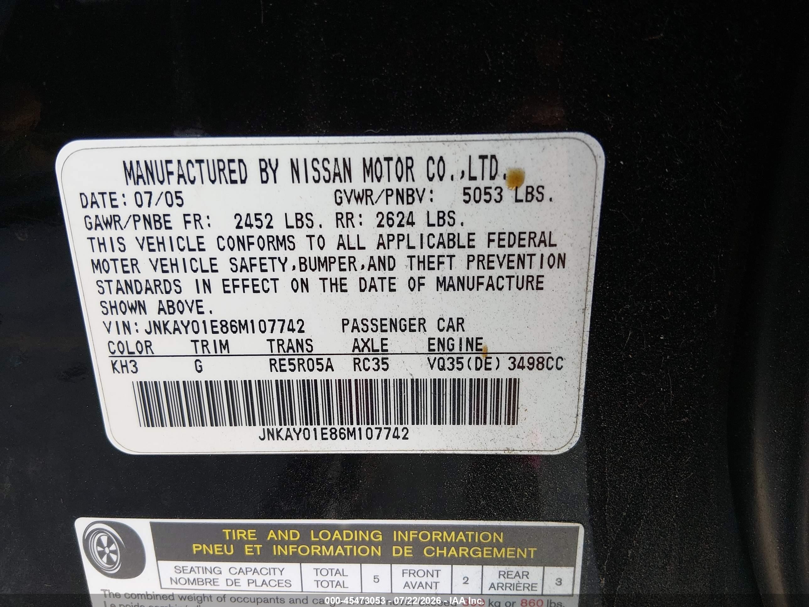2006 Infiniti M35 Черный vin: JNKAY01E86M107742