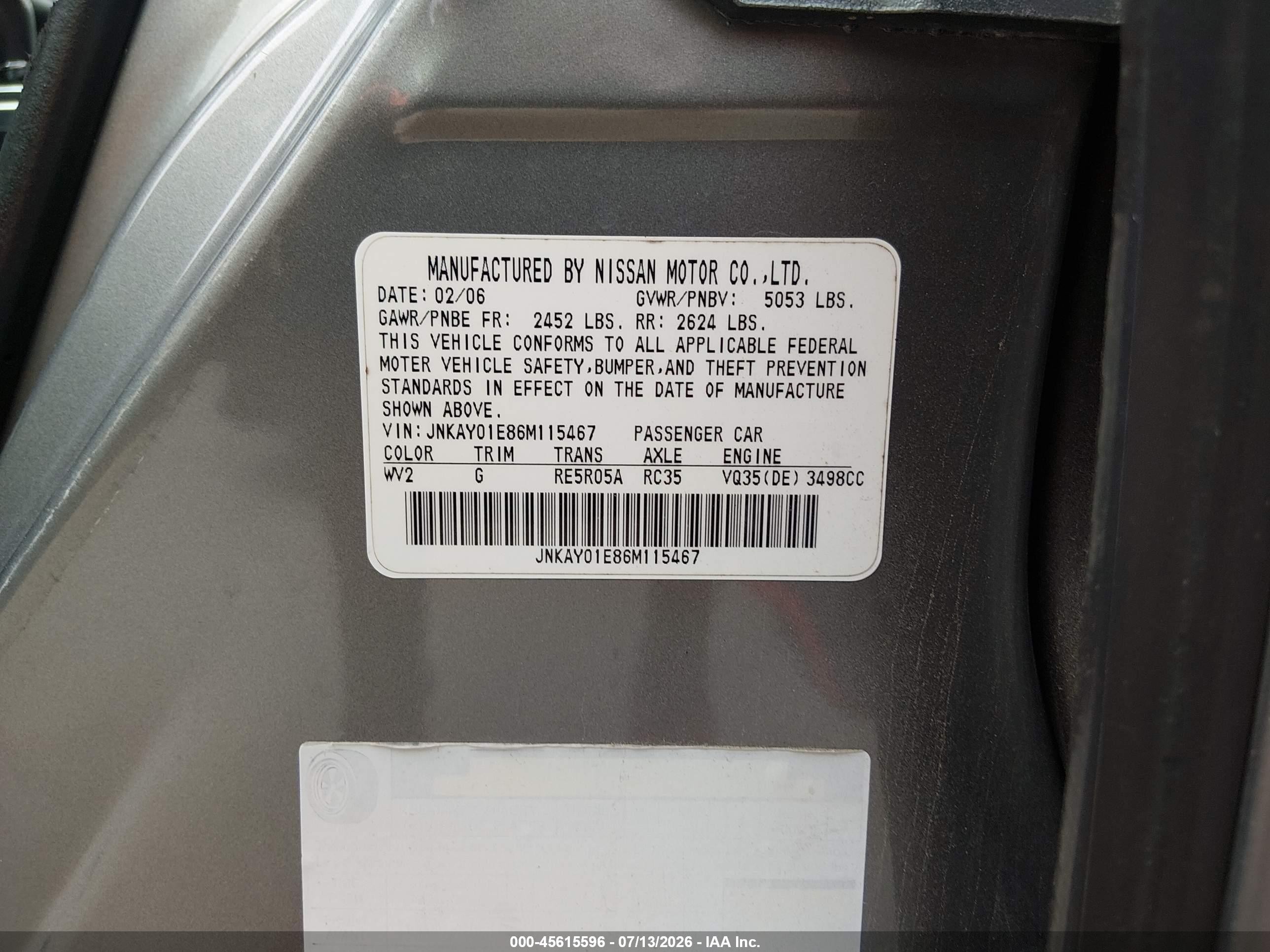 2006 Infiniti M35   Серебряный vin: JNKAY01E86M115467