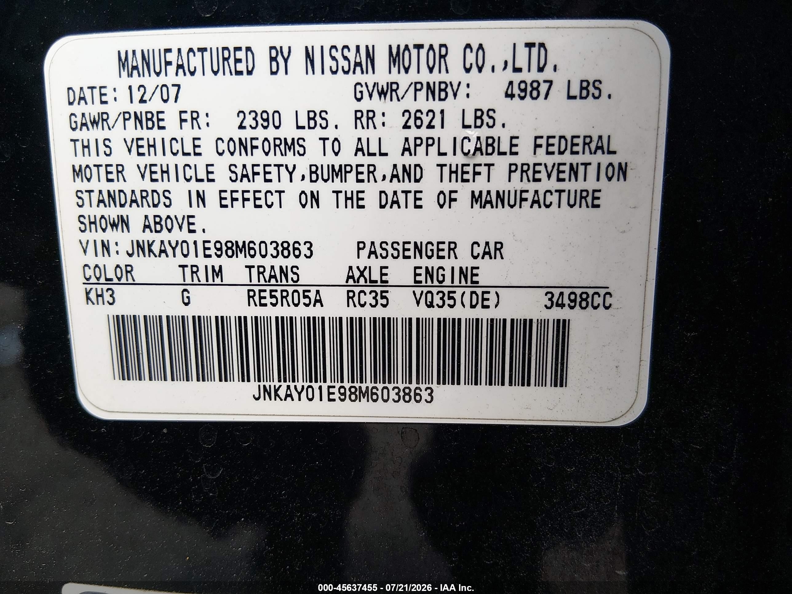 2008 Infiniti M35   Черный vin: JNKAY01E98M603863