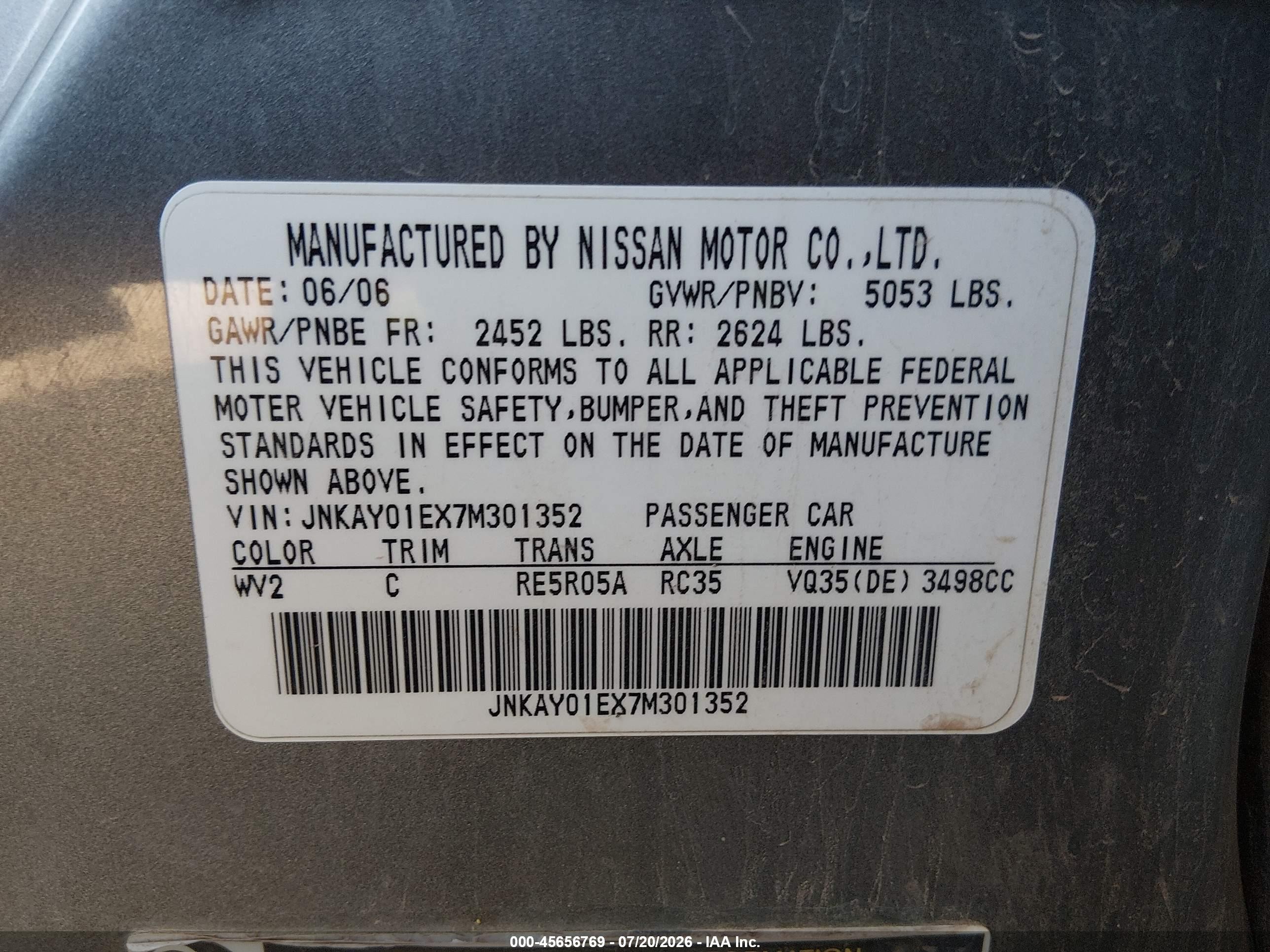 2007 Infiniti M35 Gray vin: JNKAY01EX7M301352
