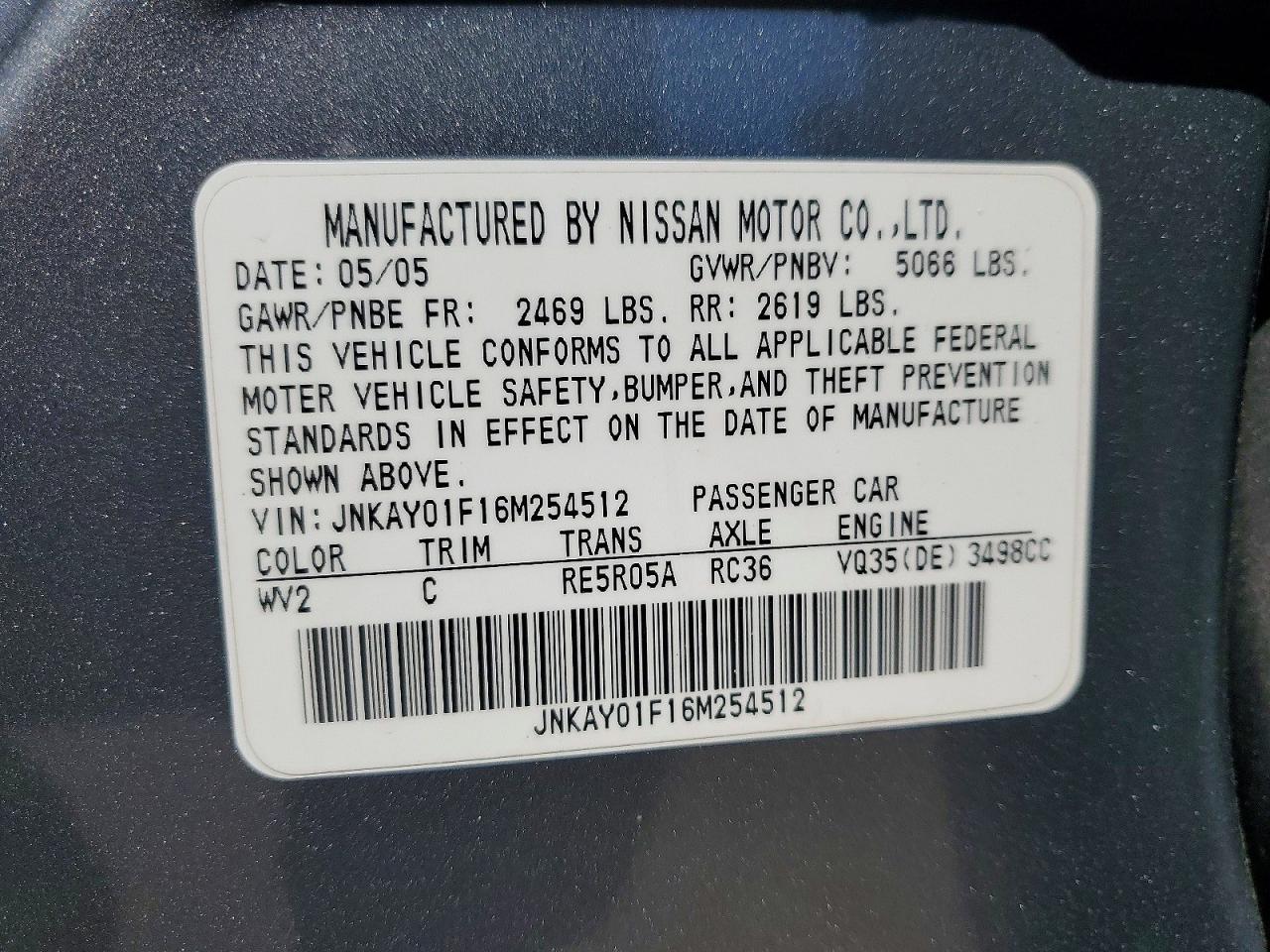 2006 Infiniti M35 Base Gray vin: JNKAY01F16M254512
