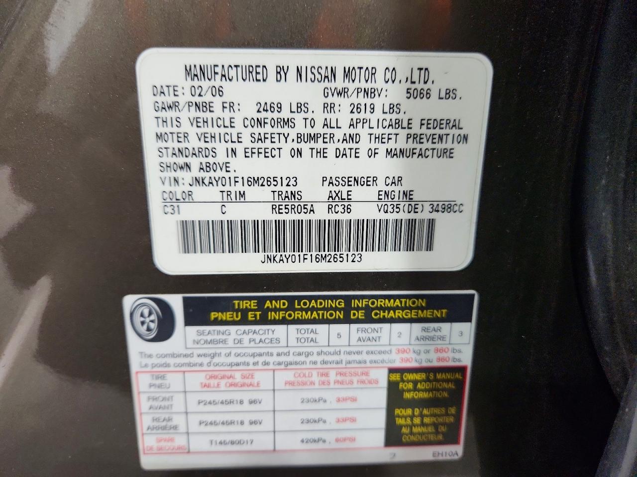 2006 Infiniti M35 Base Gray vin: JNKAY01F16M265123