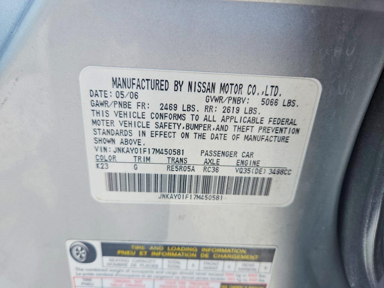 2007 Infiniti M35 X Silver vin: JNKAY01F17M450581