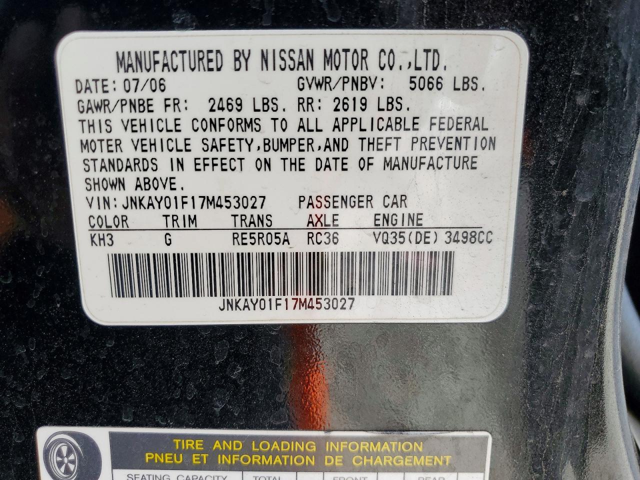 2007 Infiniti M35 X Black vin: JNKAY01F17M453027