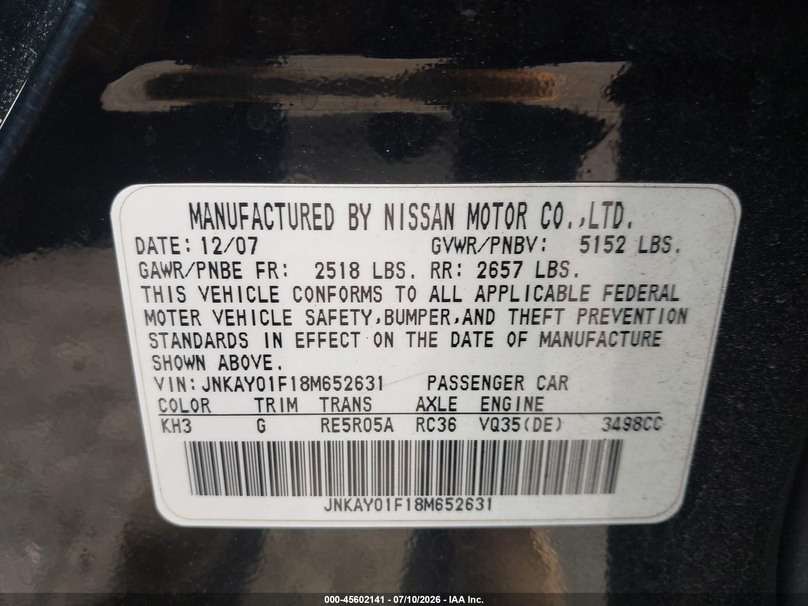 2008 Infiniti M35x Black vin: JNKAY01F18M652631