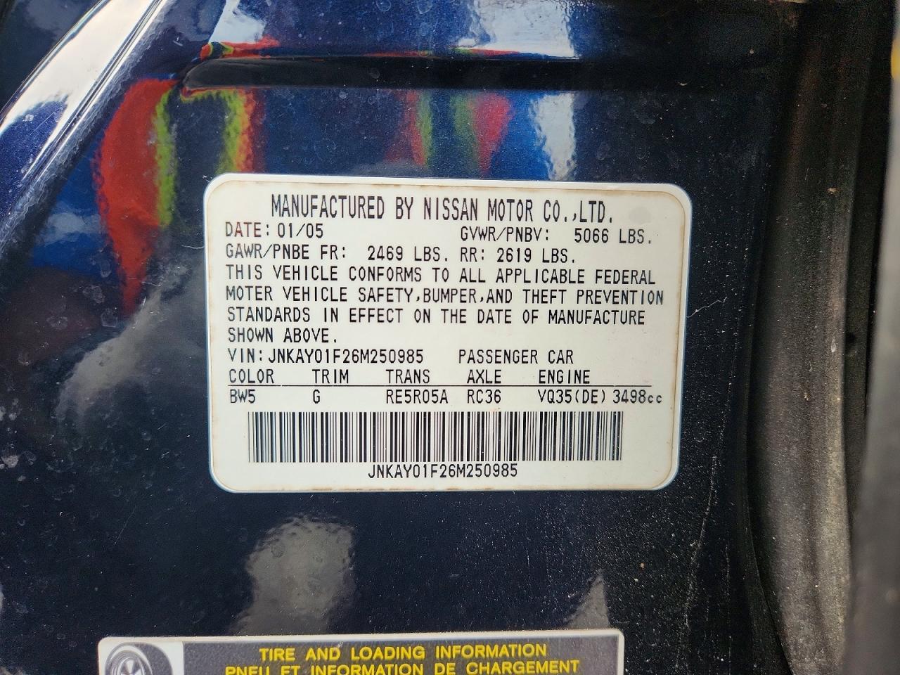 2006 Infiniti M35 Base Blue vin: JNKAY01F26M250985