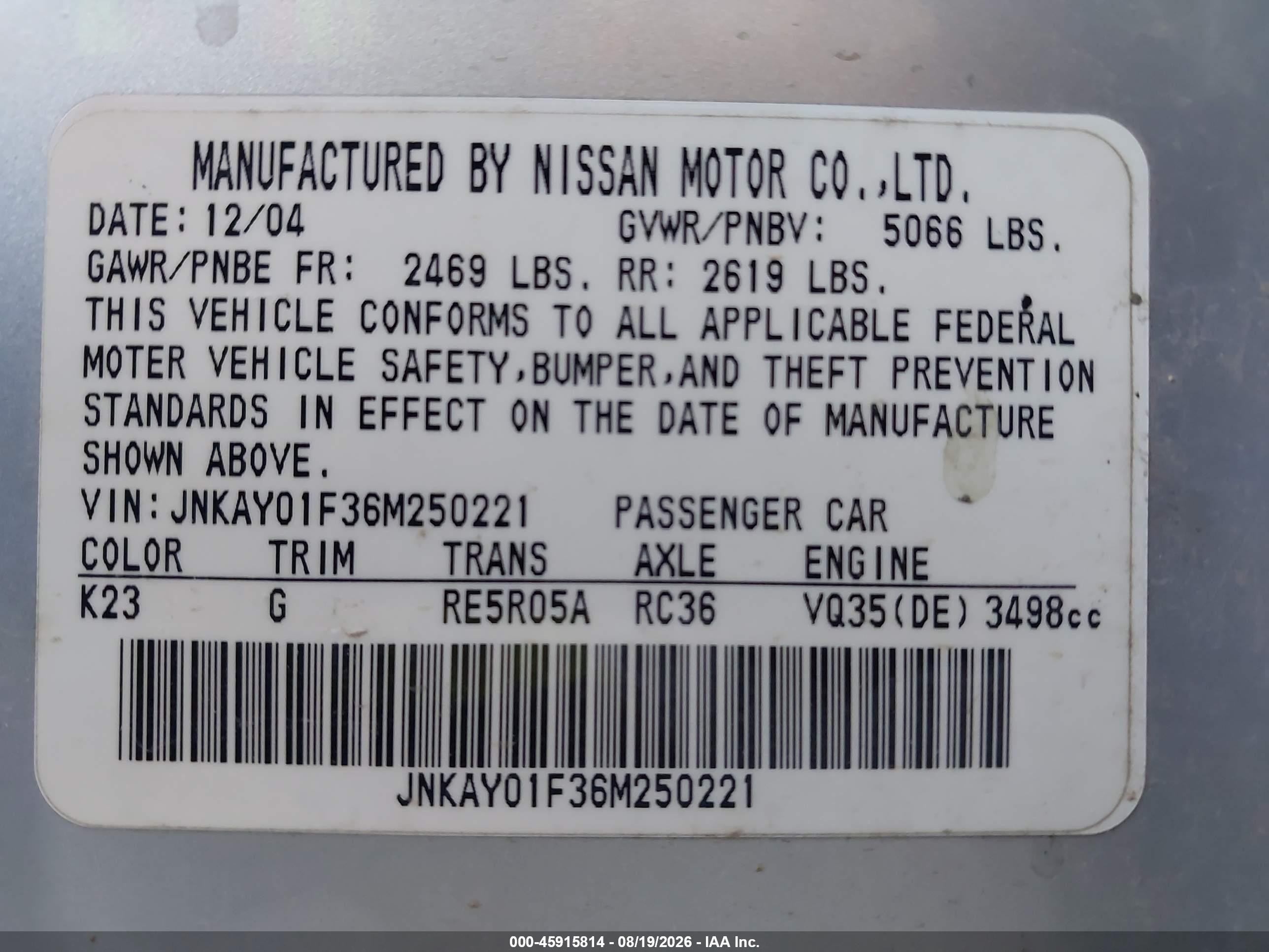 2006 Infiniti M35x   Серебряный vin: JNKAY01F36M250221