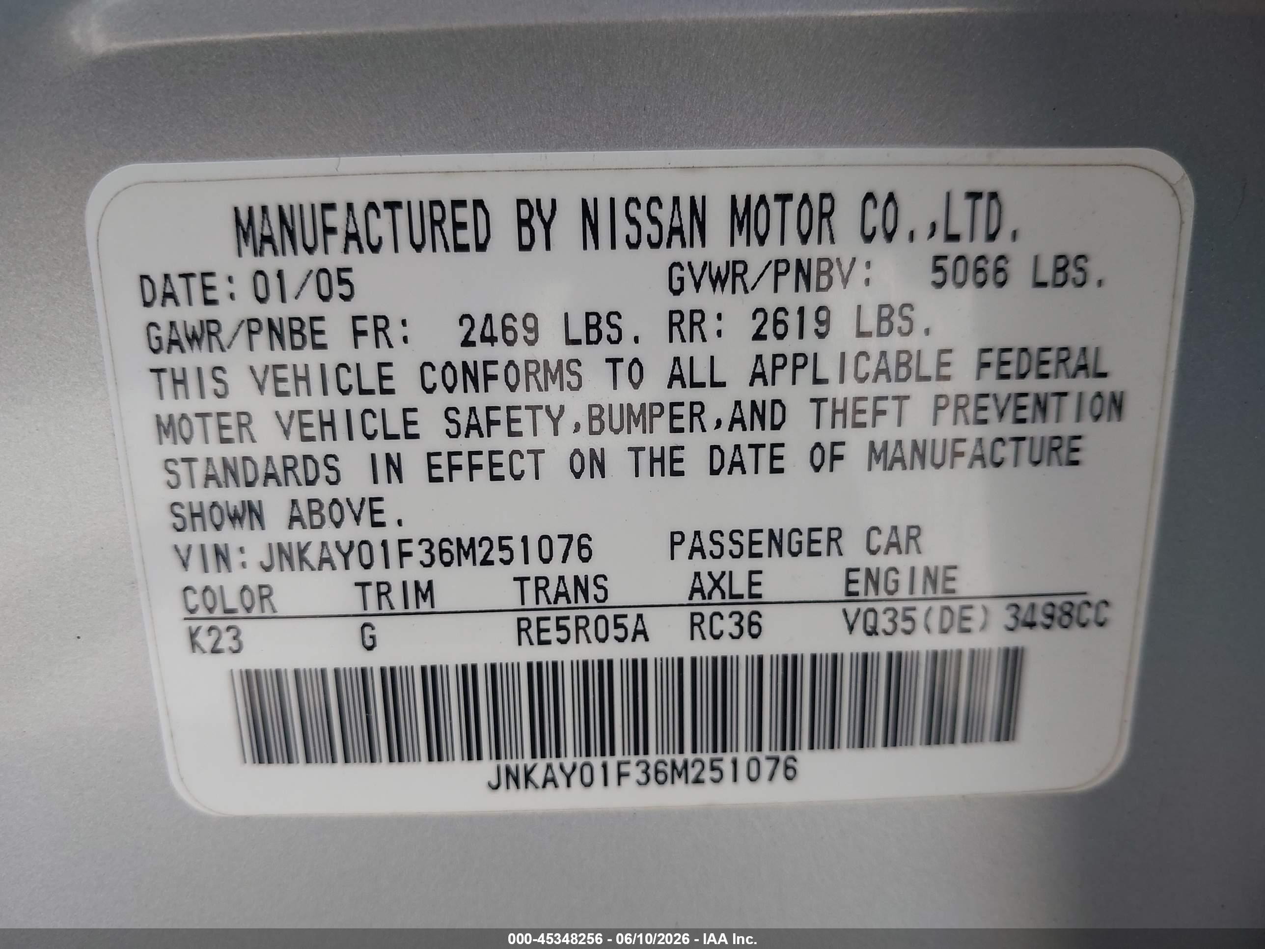2006 Infiniti M35x   Silver vin: JNKAY01F36M251076