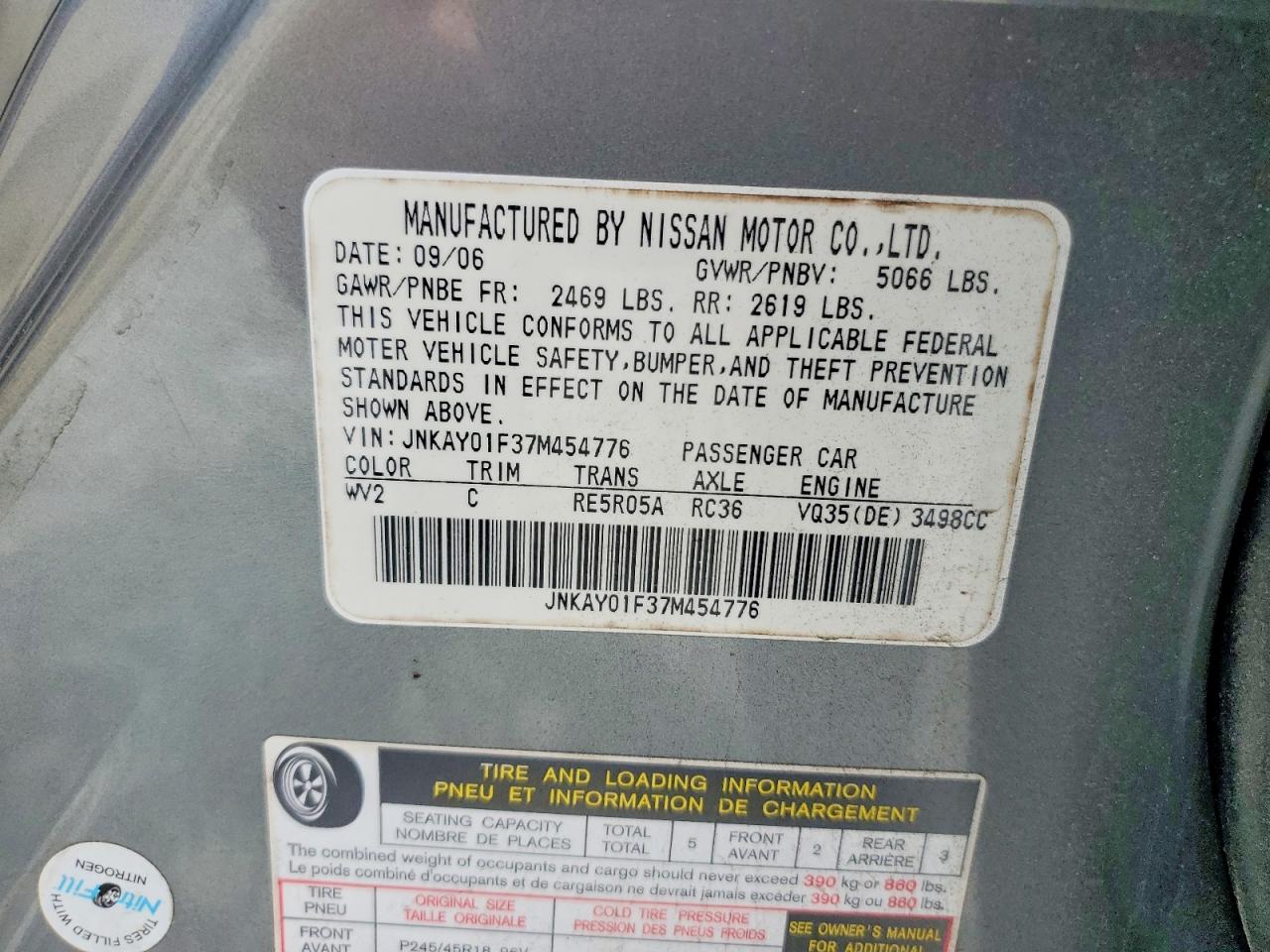 2007 Infiniti M35 X Silver vin: JNKAY01F37M454776