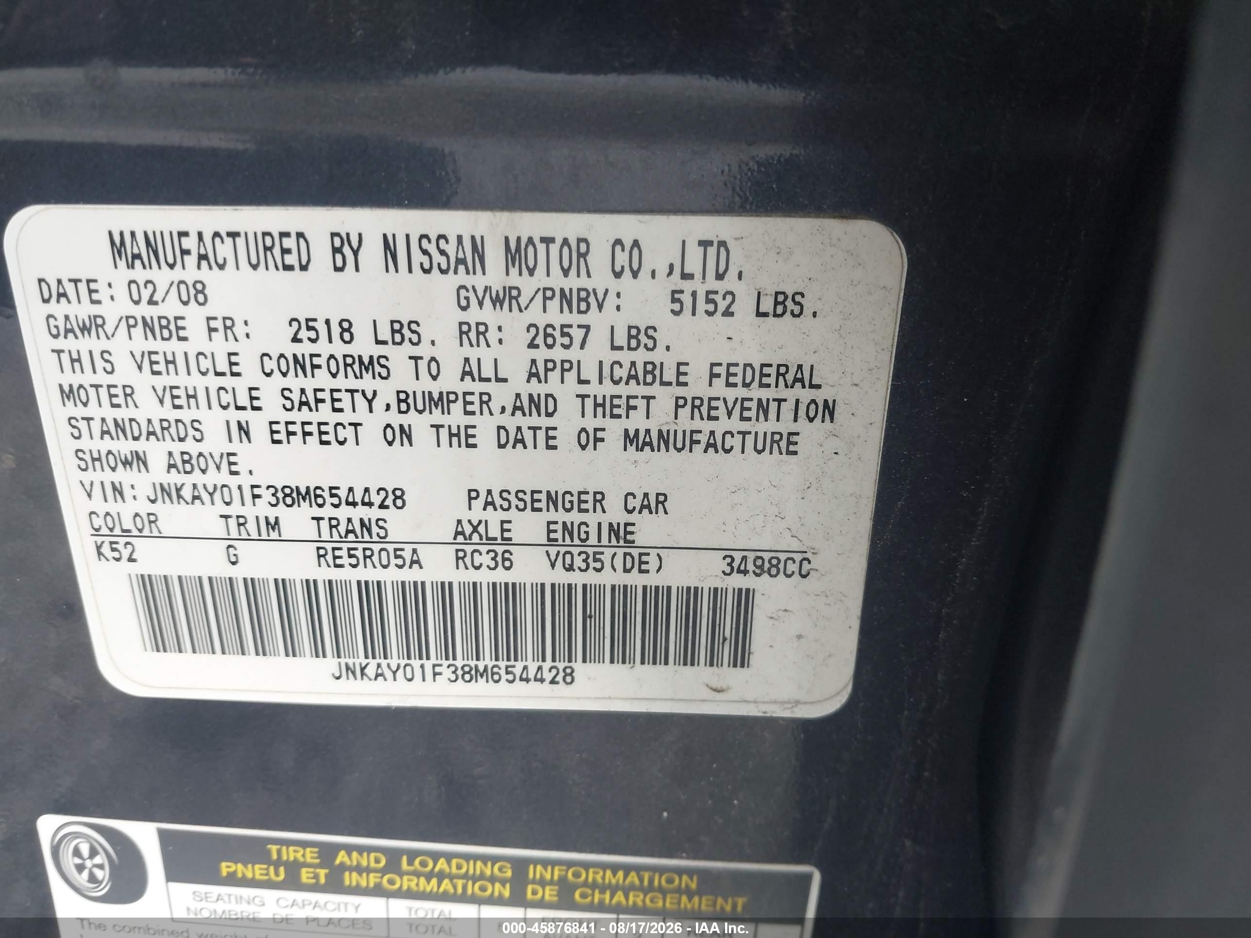 2008 Infiniti M35x   Gray vin: JNKAY01F38M654428