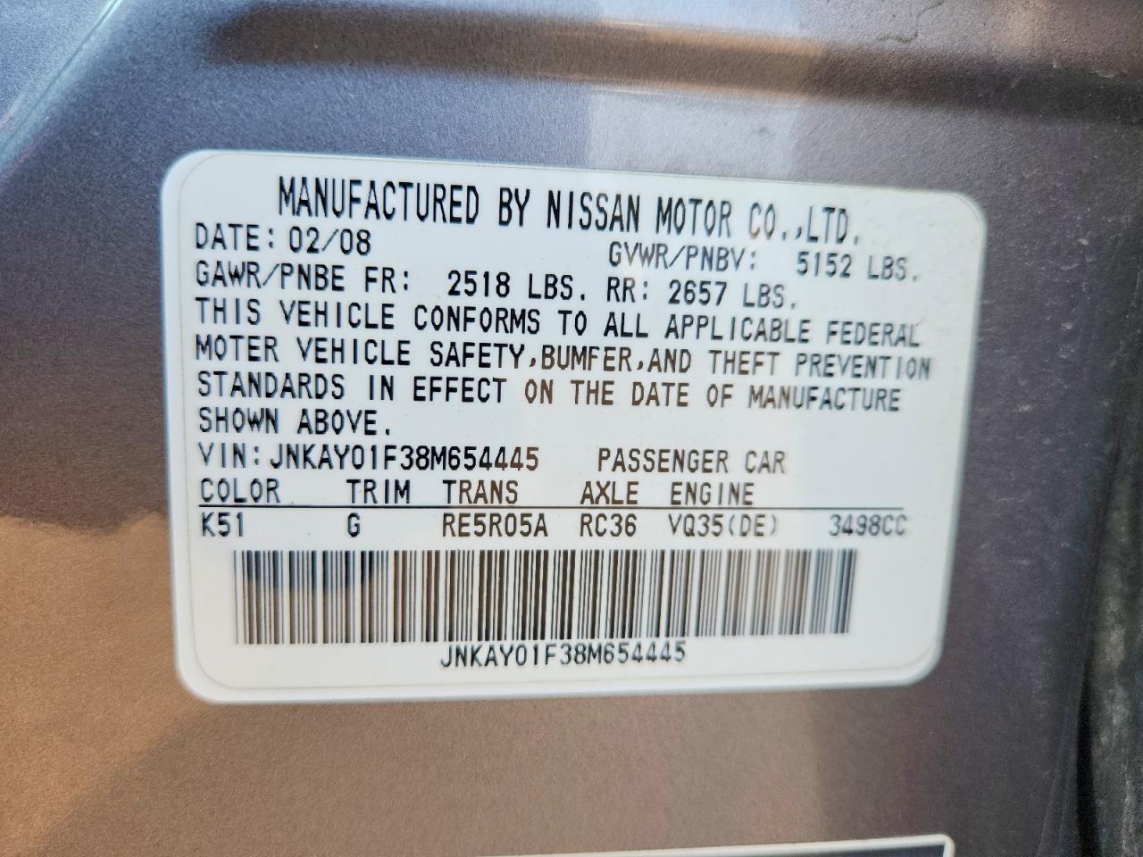 2008 Infiniti M35 X Silver vin: JNKAY01F38M654445