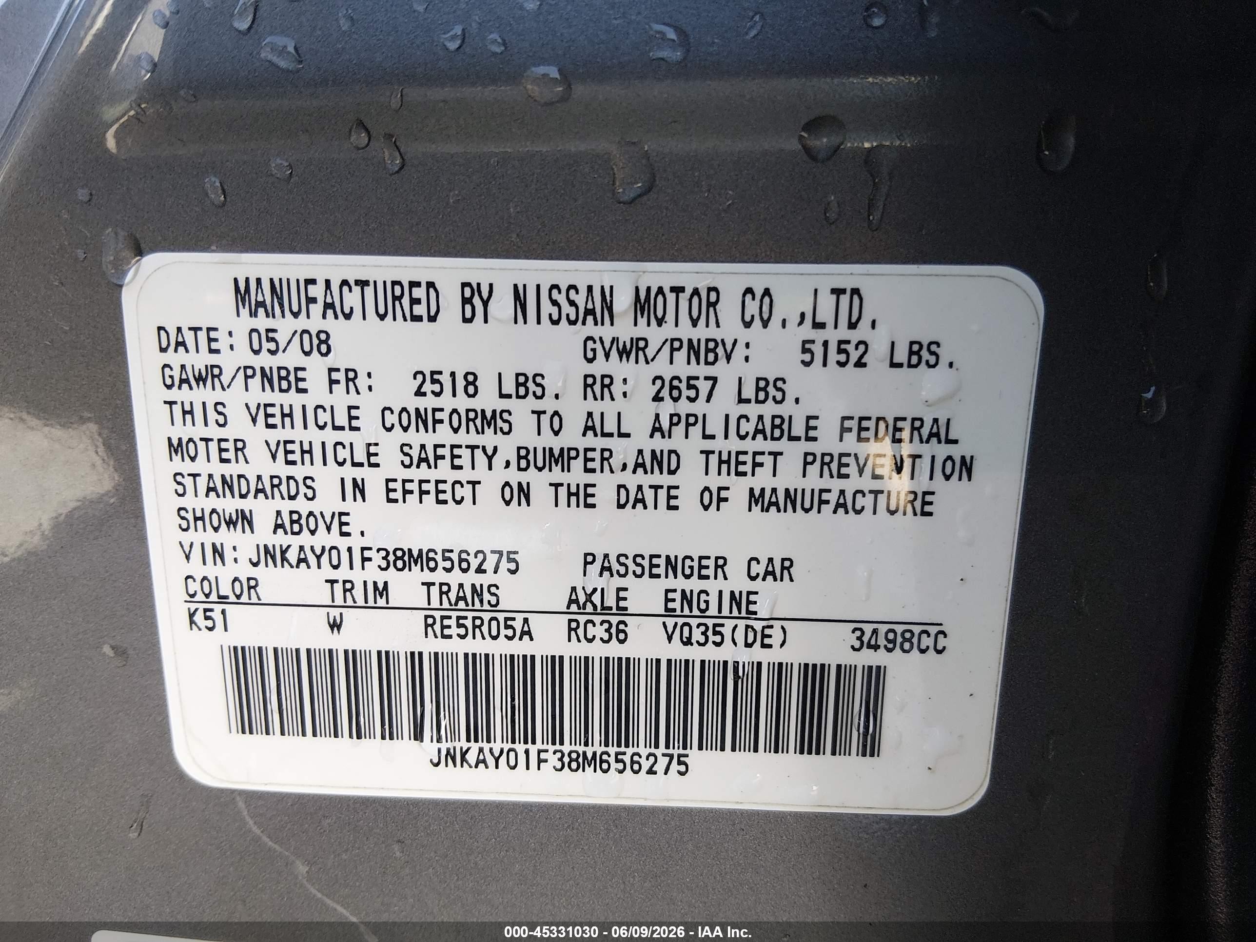 2008 Infiniti M35x Gray vin: JNKAY01F38M656275
