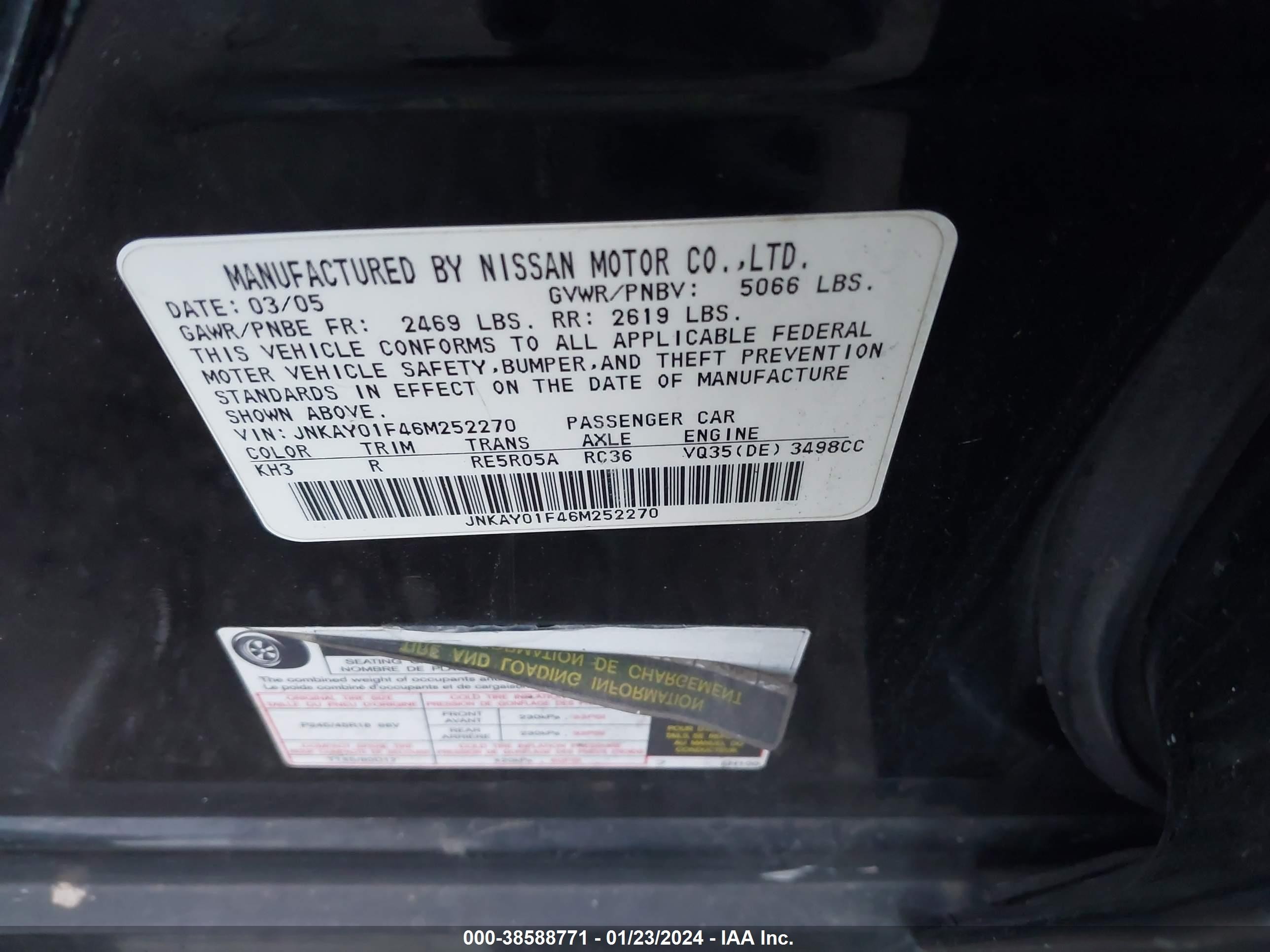 2006 Infiniti M35x   Black vin: JNKAY01F46M252270
