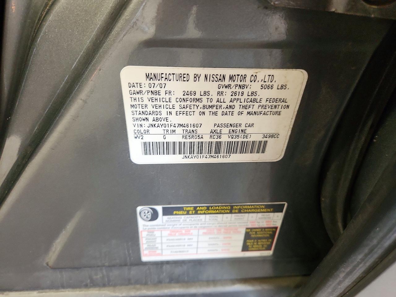 2007 Infiniti M35 X Gray vin: JNKAY01F47M461607